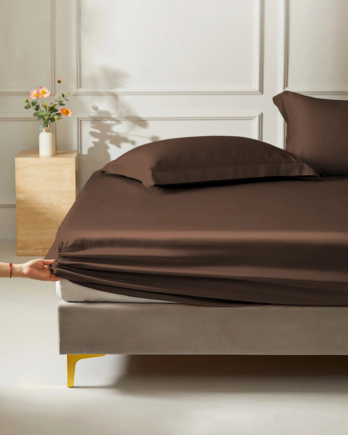 Silk Comforter Fitted Sheet, Chocolate