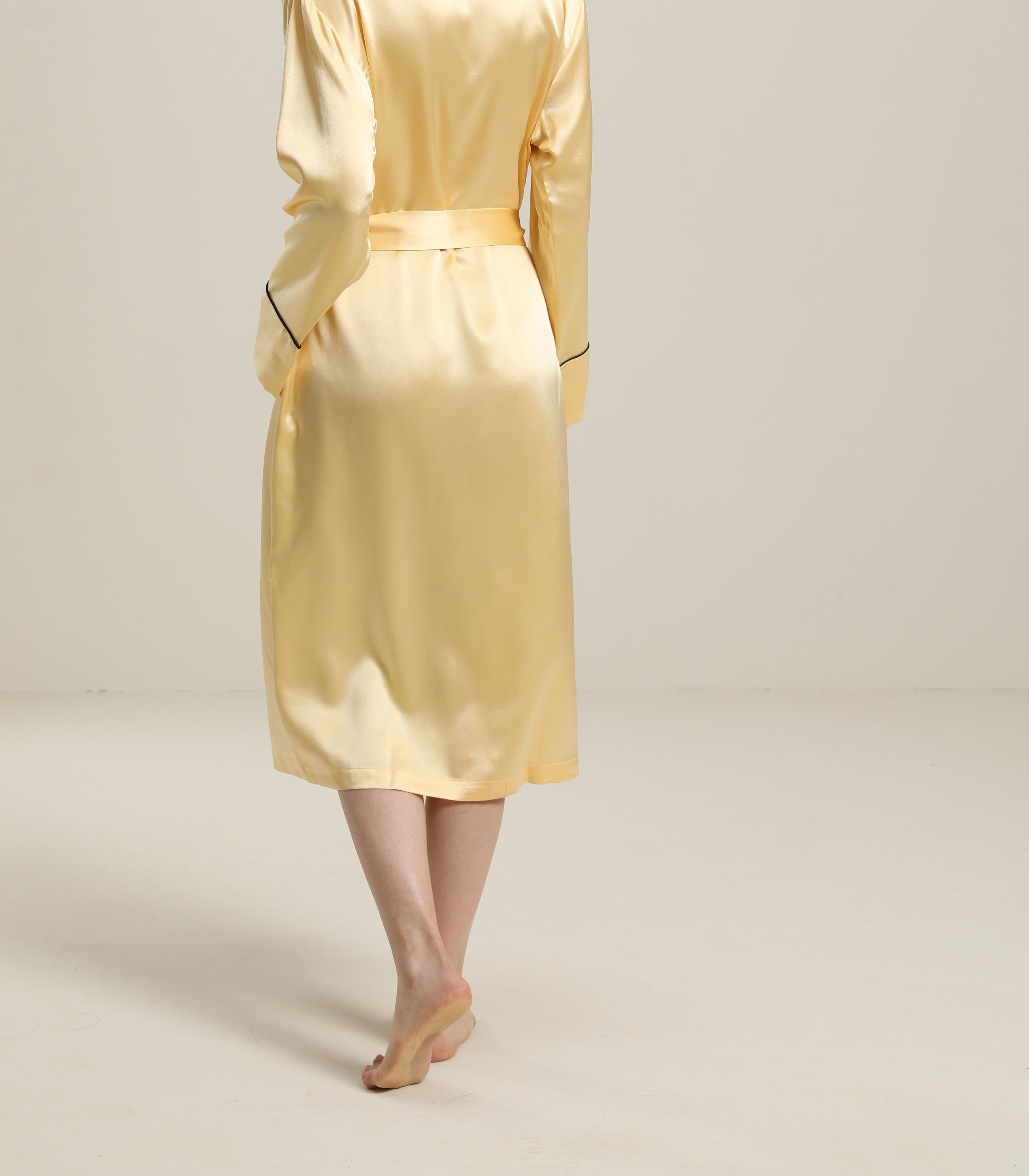 22 Momme Contra Trim And Full Length Silk Robe, Gold