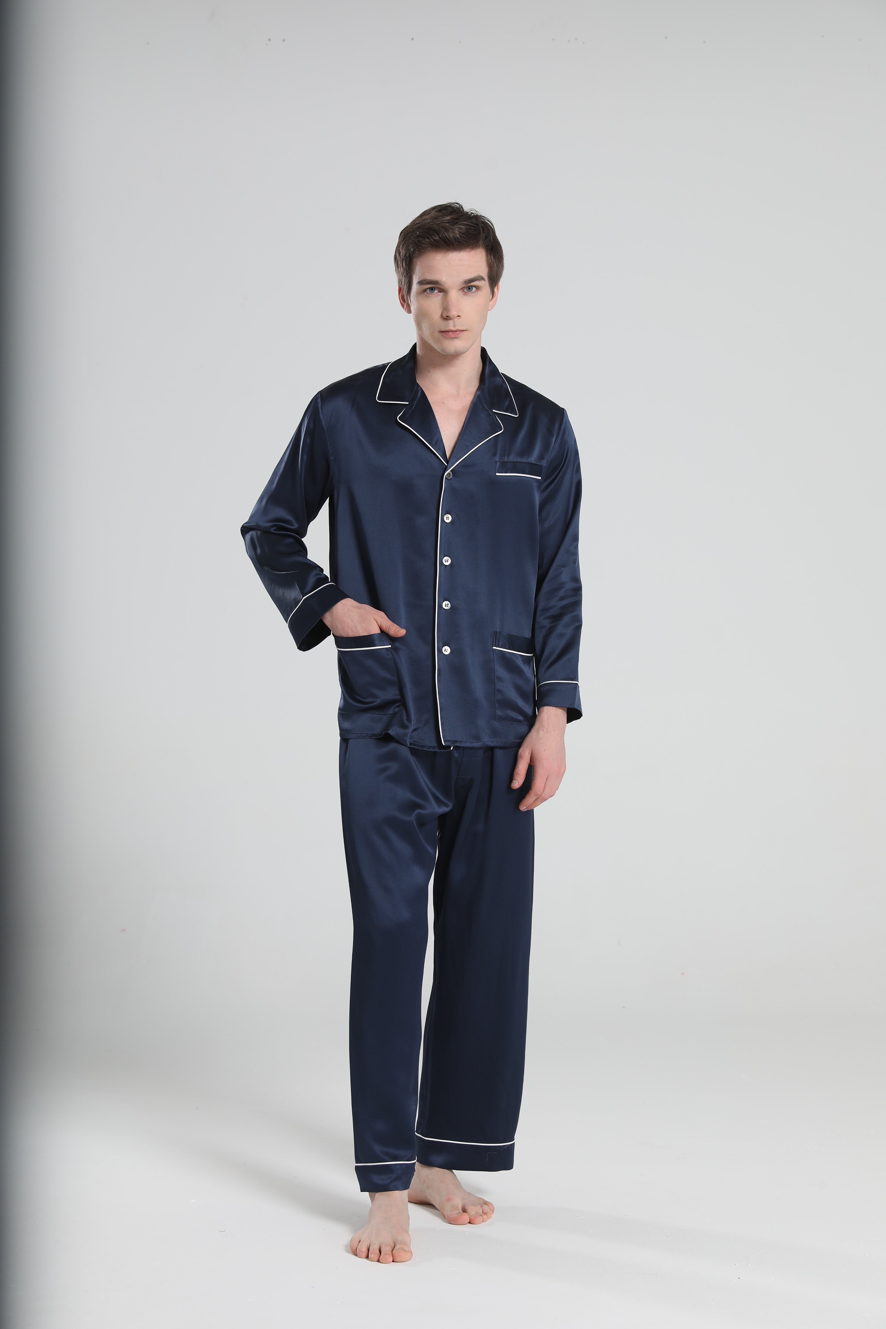 22 Momme Piping Silk Pajamas Set For Men - DAISYSILK