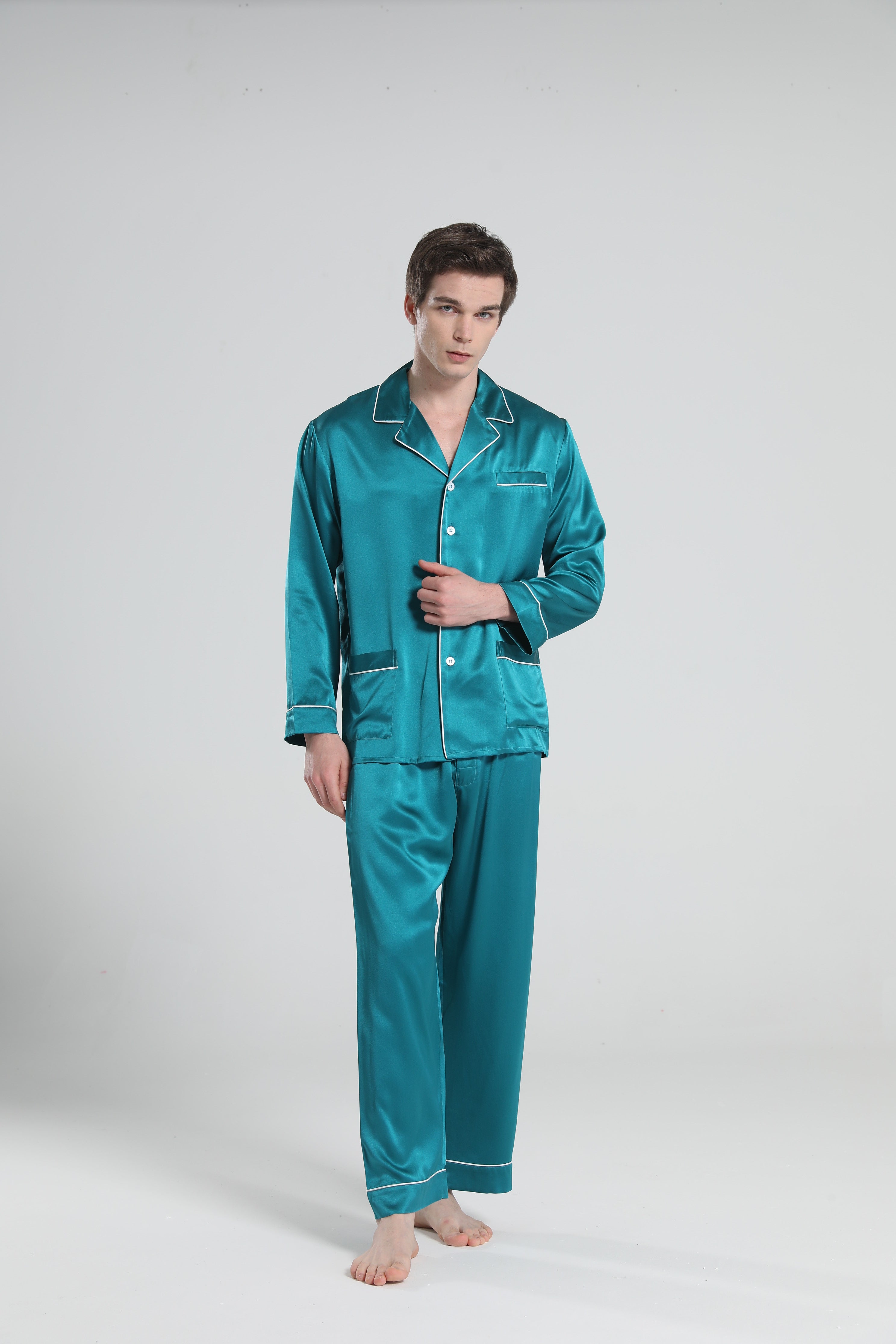 22 Momme Piping Silk Pajamas Set For Men - DAISYSILK