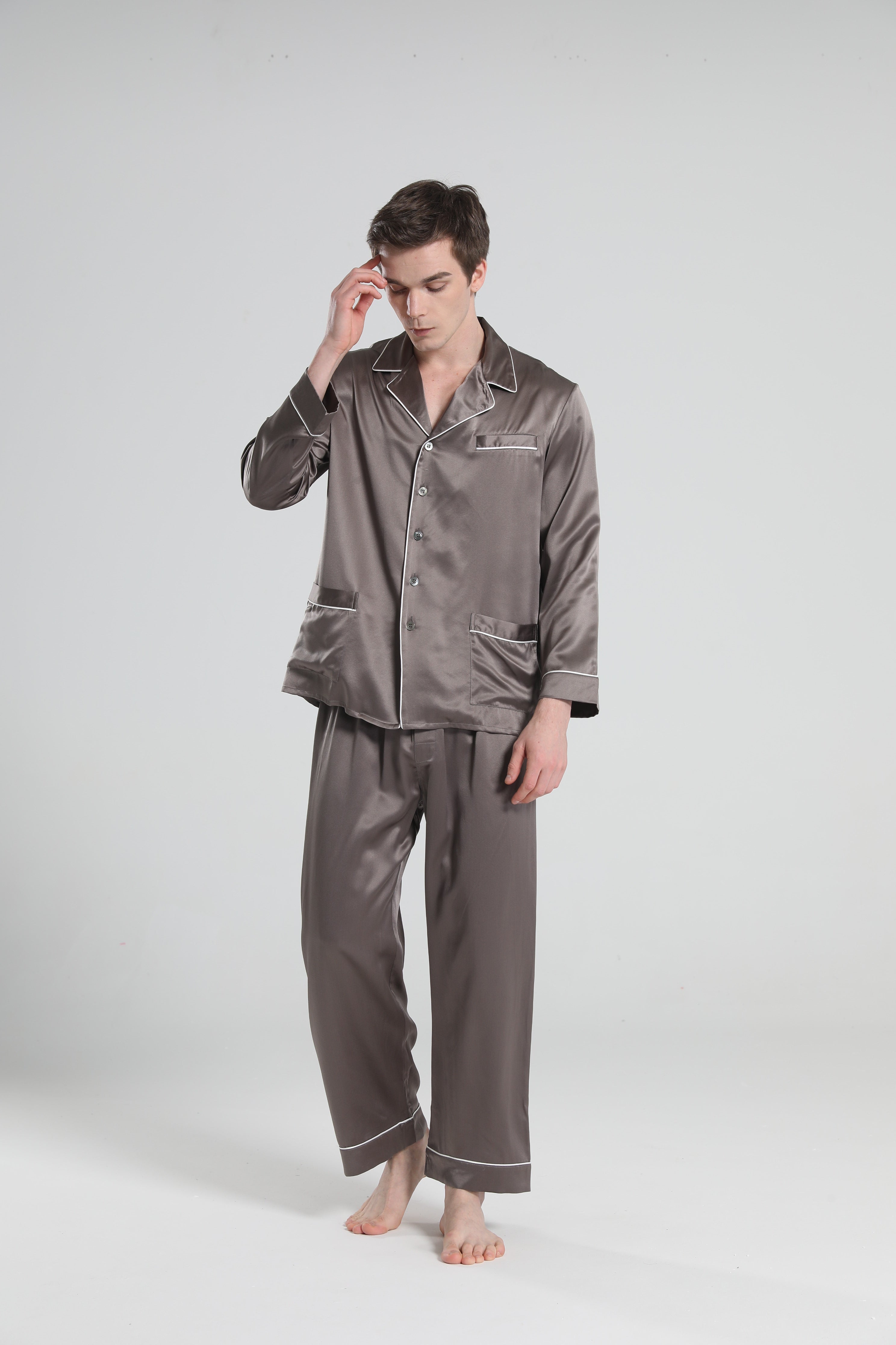 22 Momme Piping Silk Pajamas Set For Men - DAISYSILK