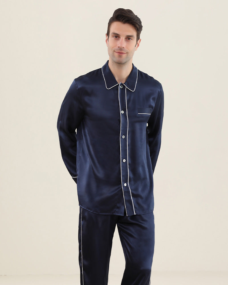 Double Piping Silk Pajamas Set For Men - DAISYSILK