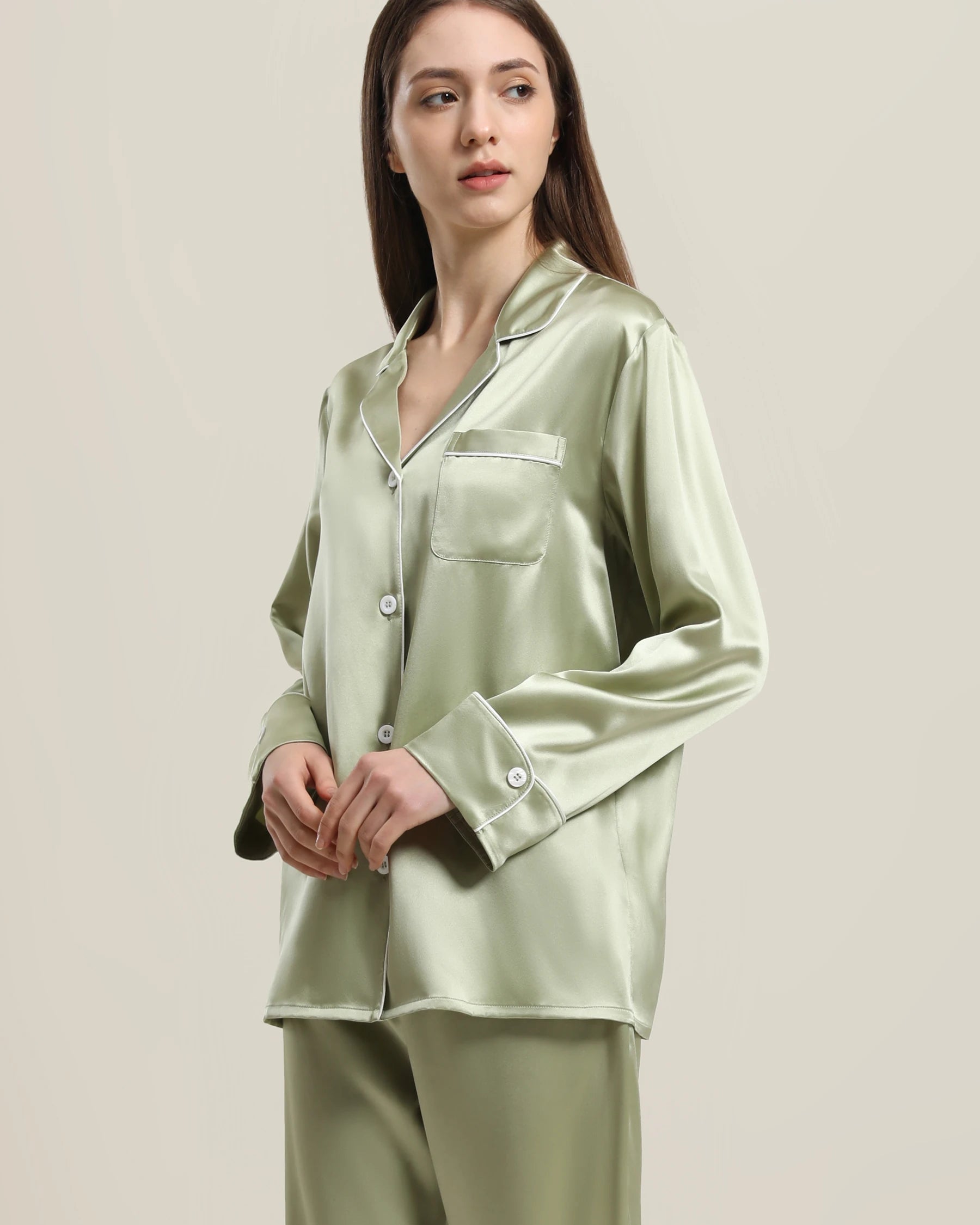 22 Momme Classic Silk Pajamas Set Avocado Green