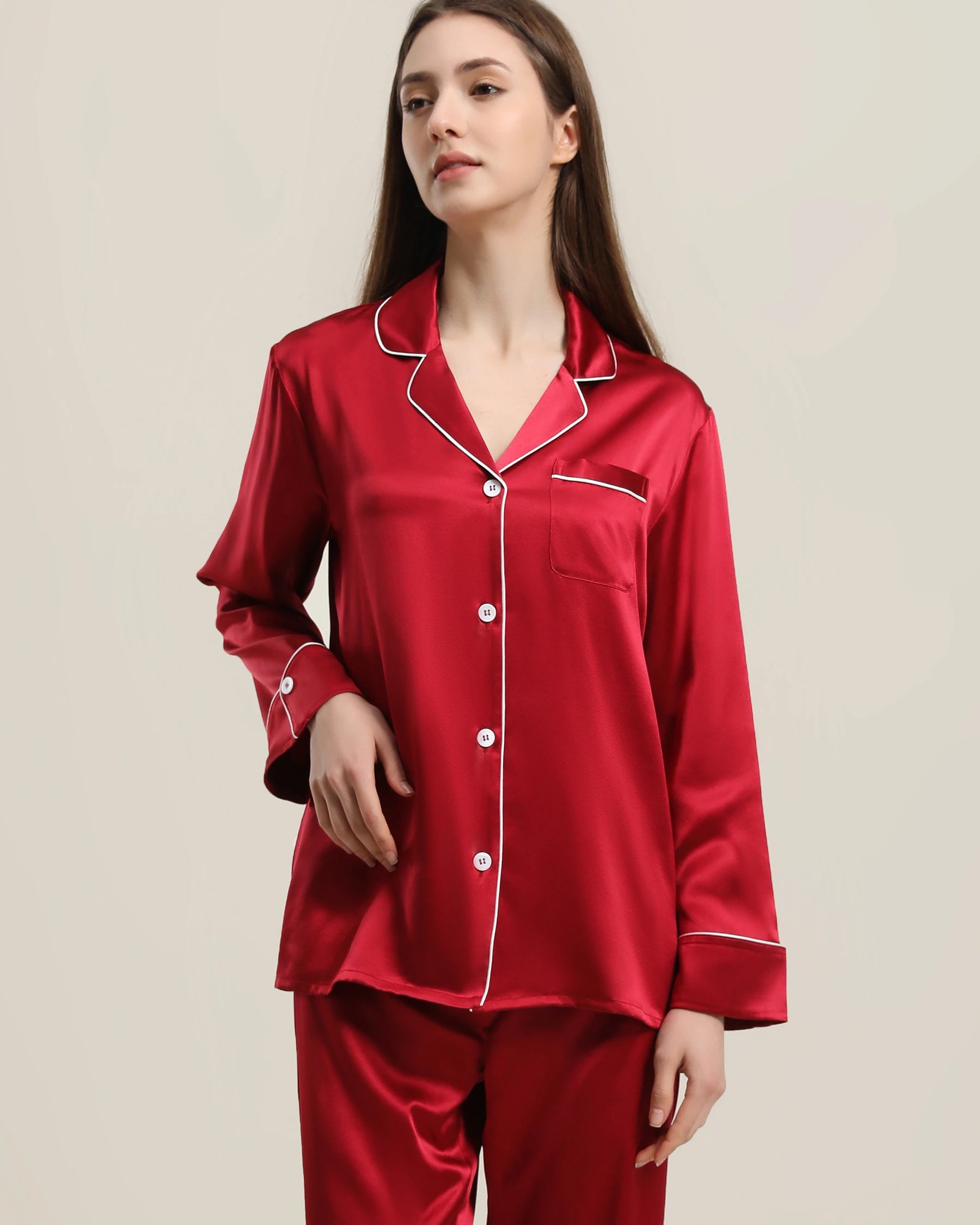 22 Momme Classic Silk Pajamas Set Burgundy