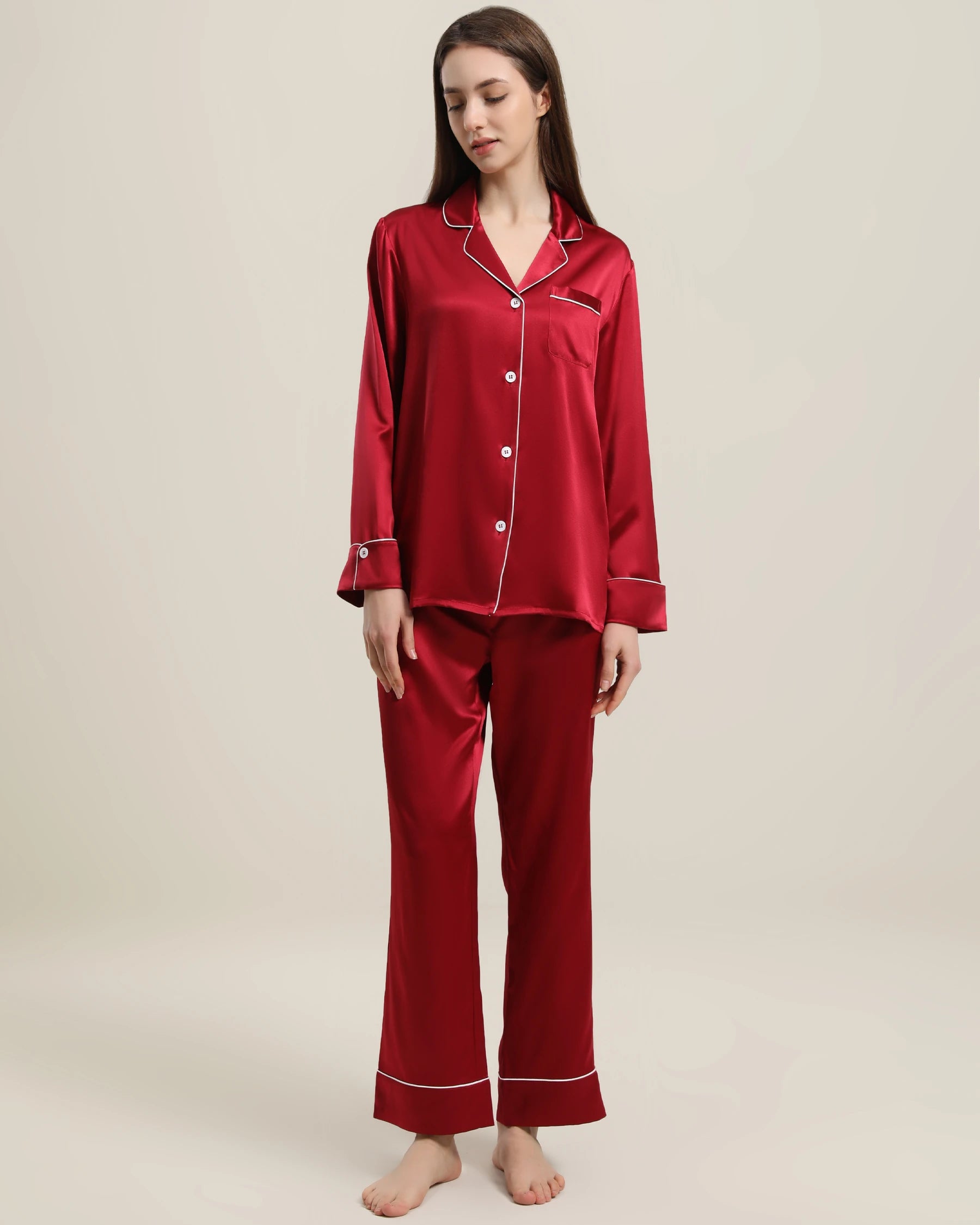 22 Momme Classic Silk Pajamas Set Burgundy
