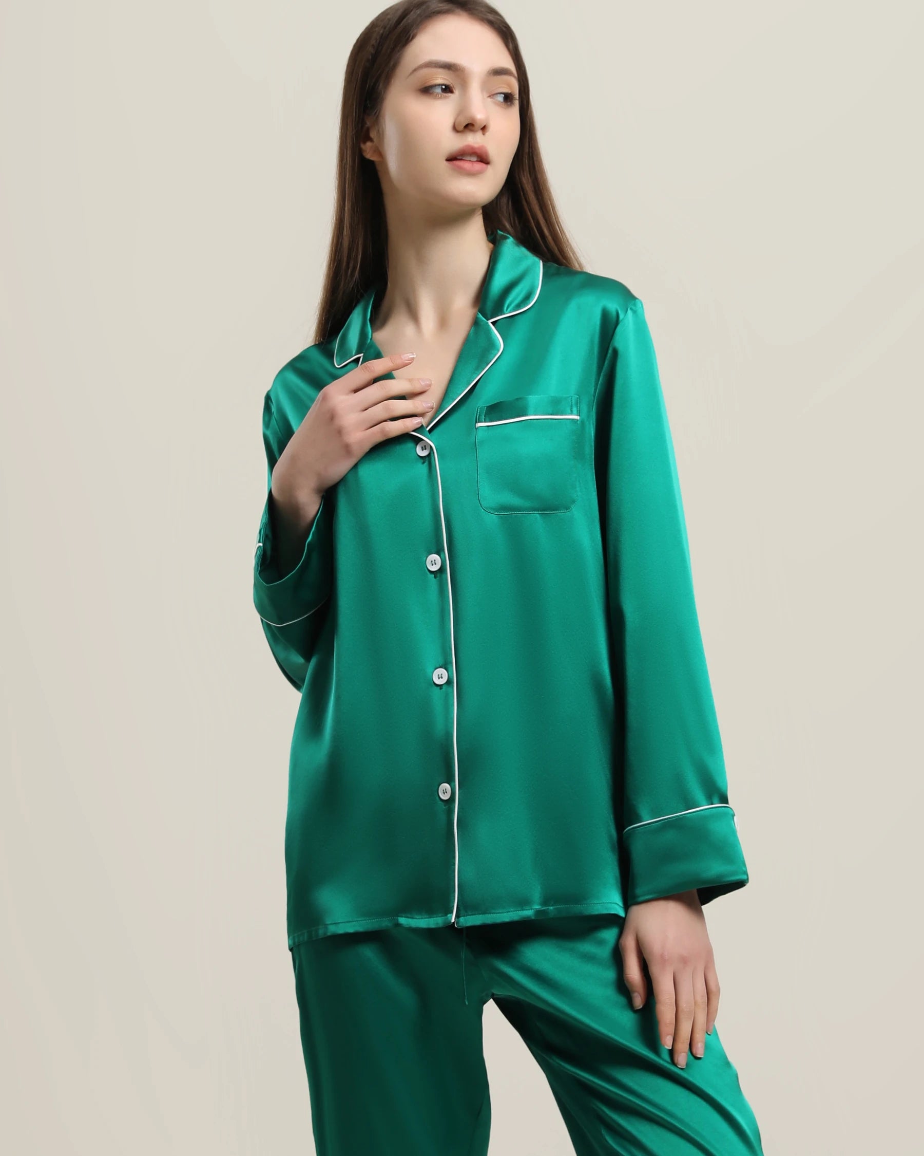 22 Momme Classic Silk Pajamas Set Dark Green