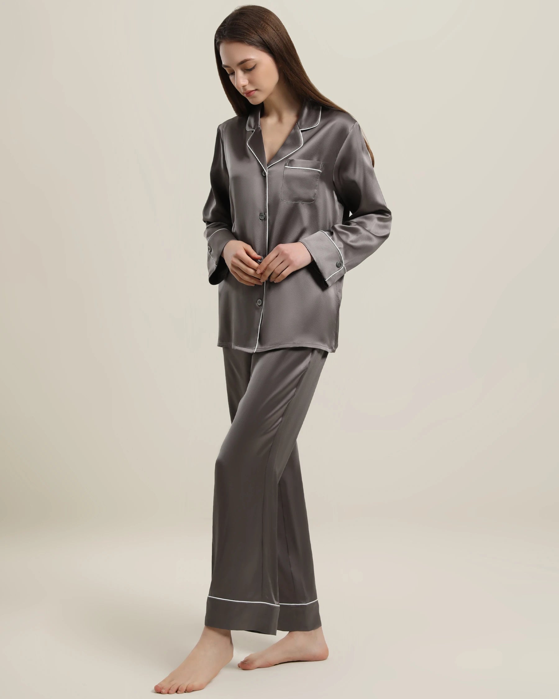 22 Momme Classic Silk Pajamas Set Dark Grey