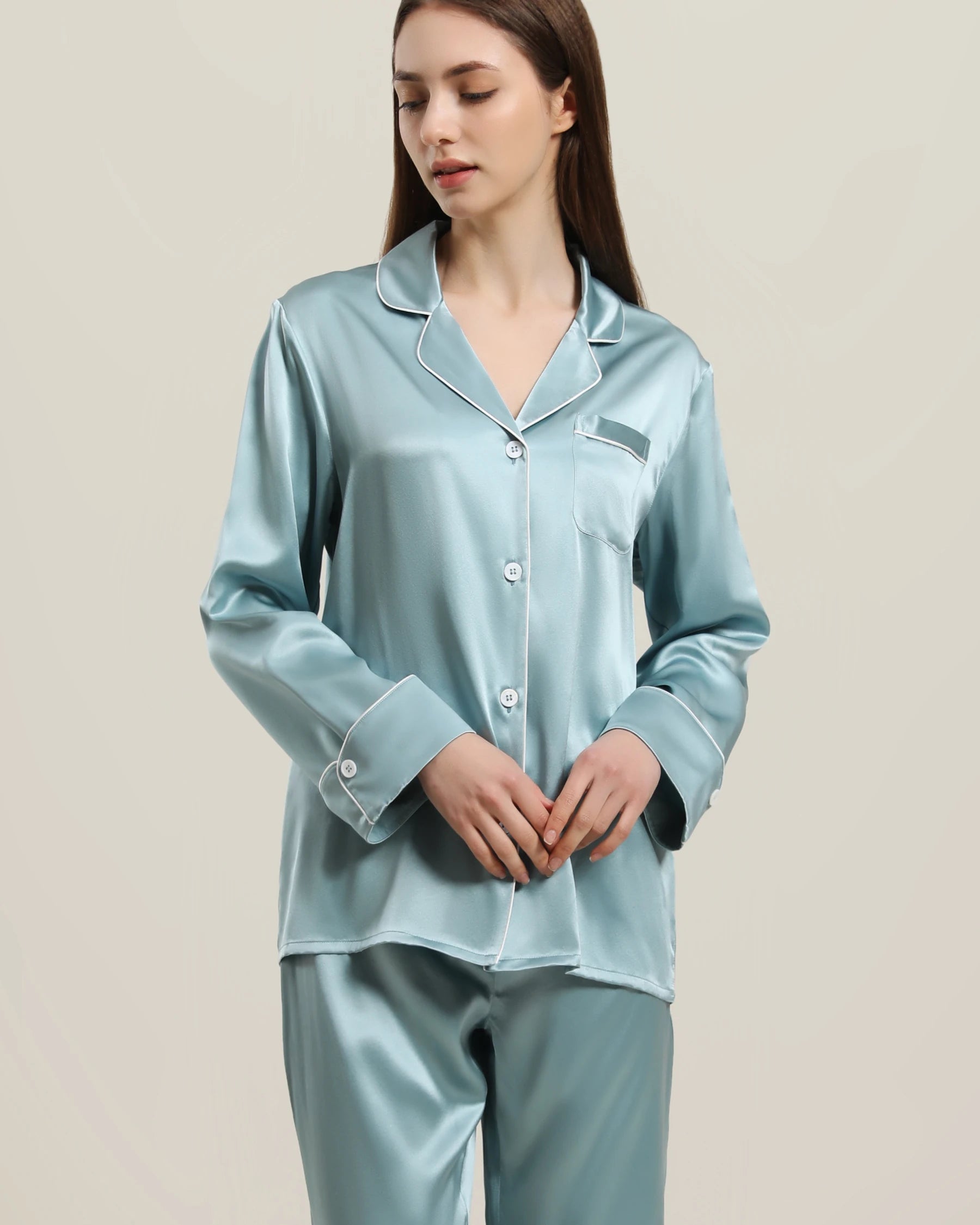 22 Momme Classic Silk Pajamas Set Haze Blue