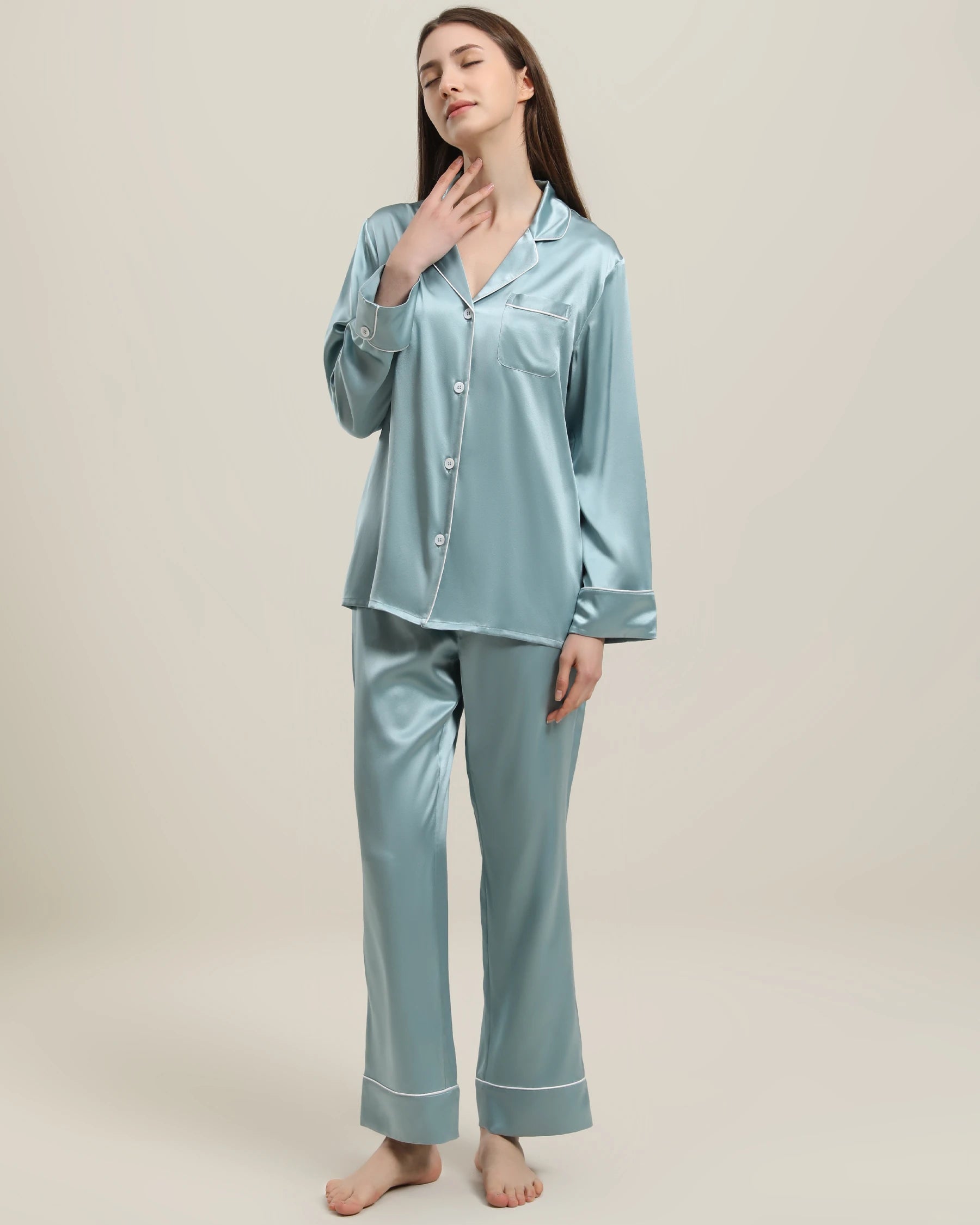 22 Momme Classic Silk Pajamas Set Haze Blue