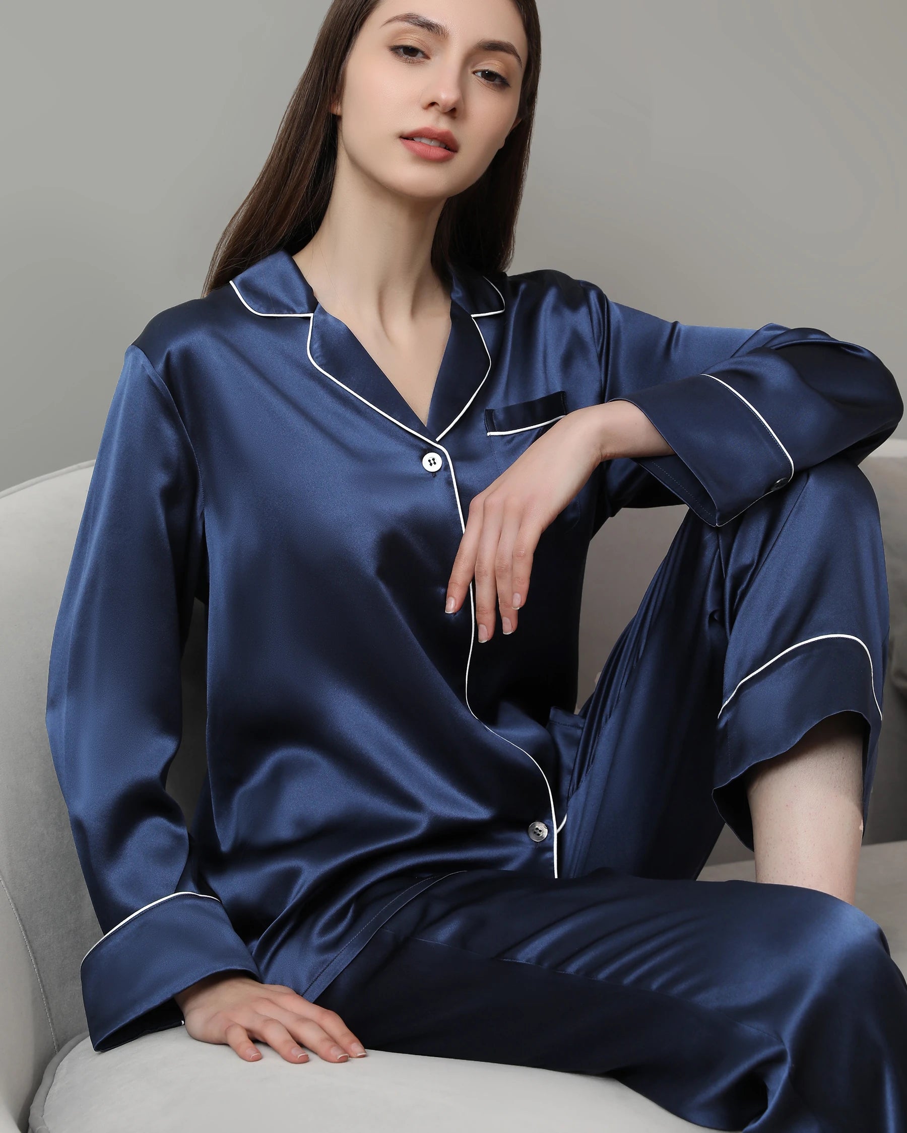 22 Momme Classic Silk Pajamas Set Navy