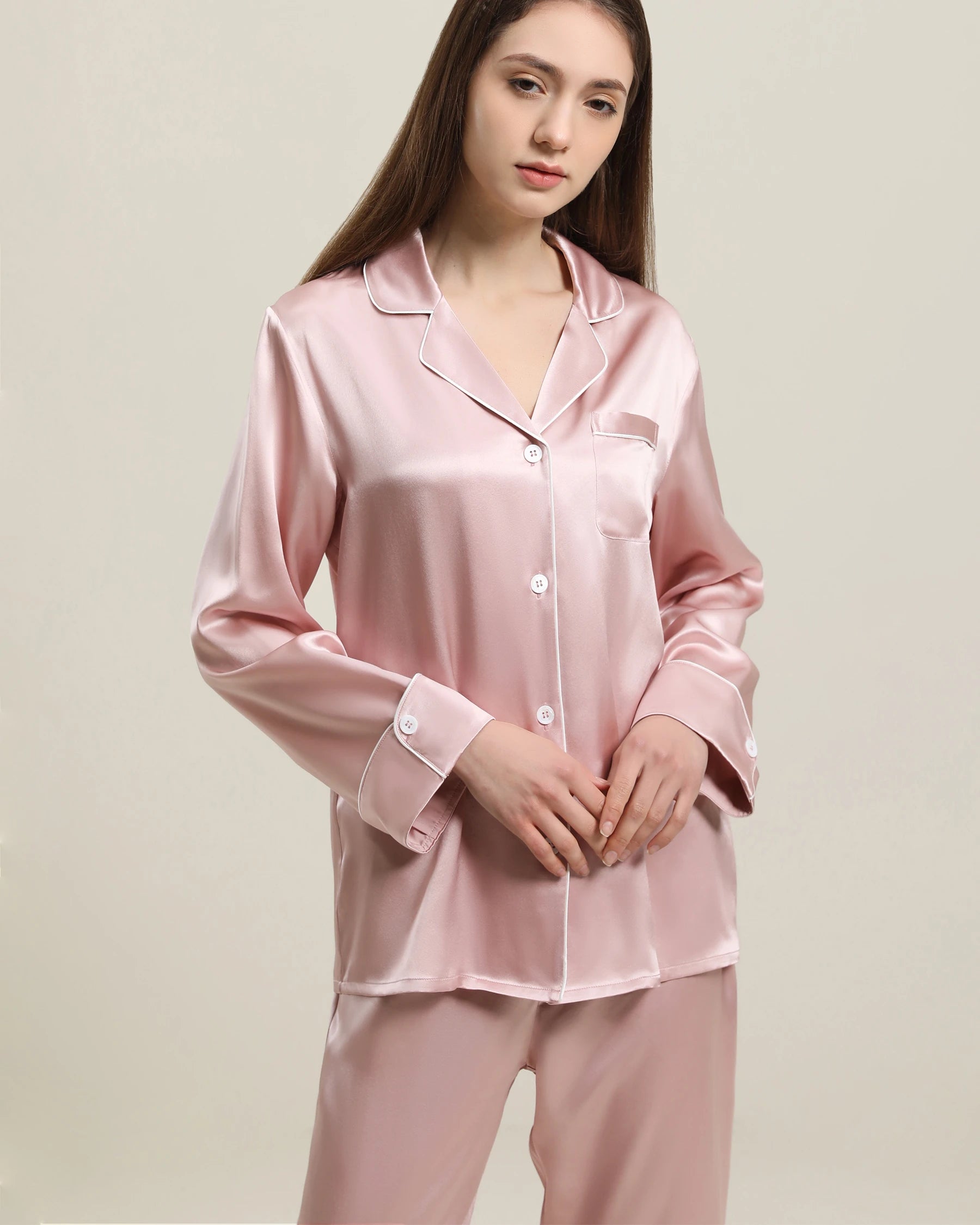 22 Momme Classic Silk Pajamas Set Rose Pink
