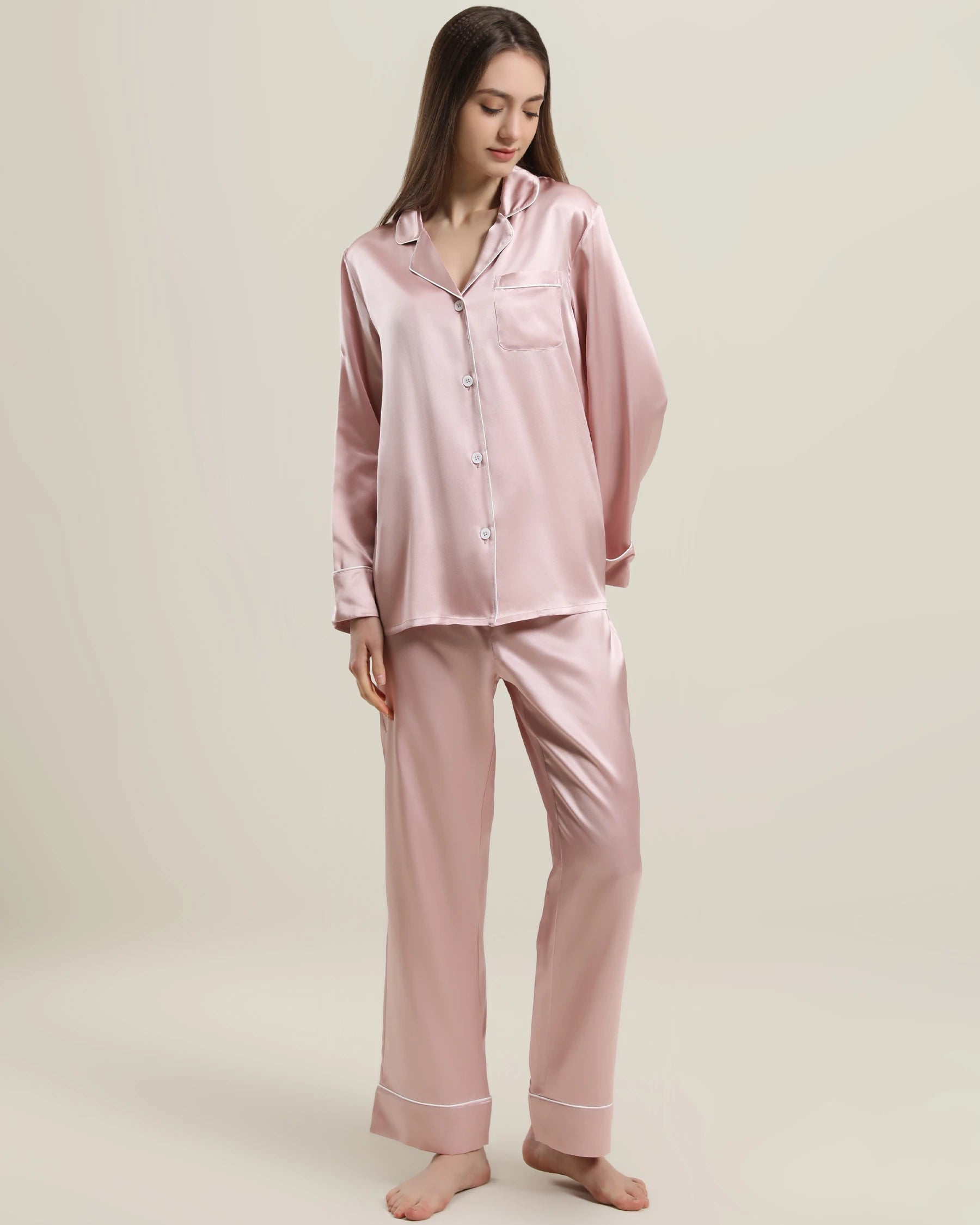 22 Momme Classic Silk Pajamas Set Rose Pink