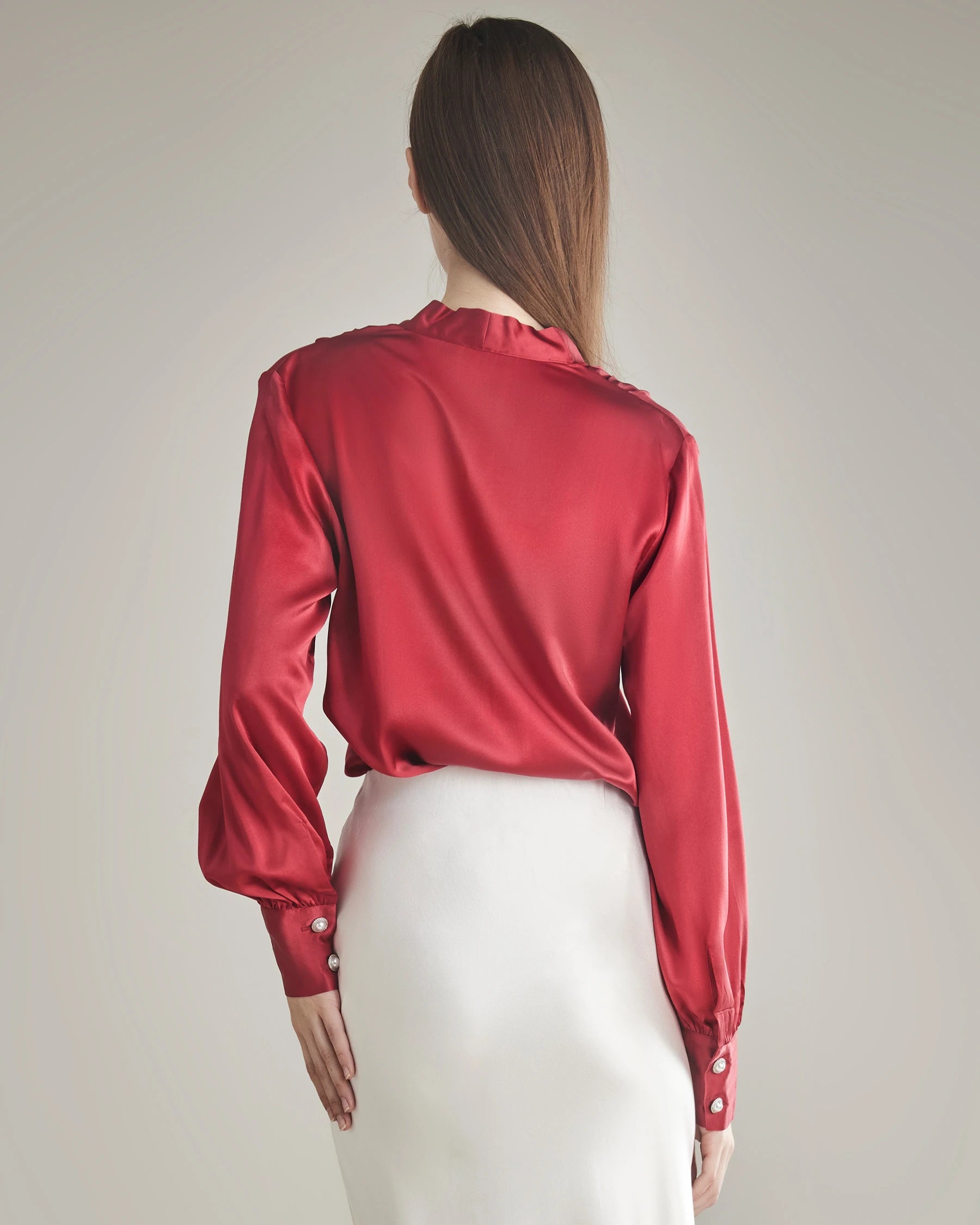 Silk Blouse V-neck Shirt Top for Women Burgundy