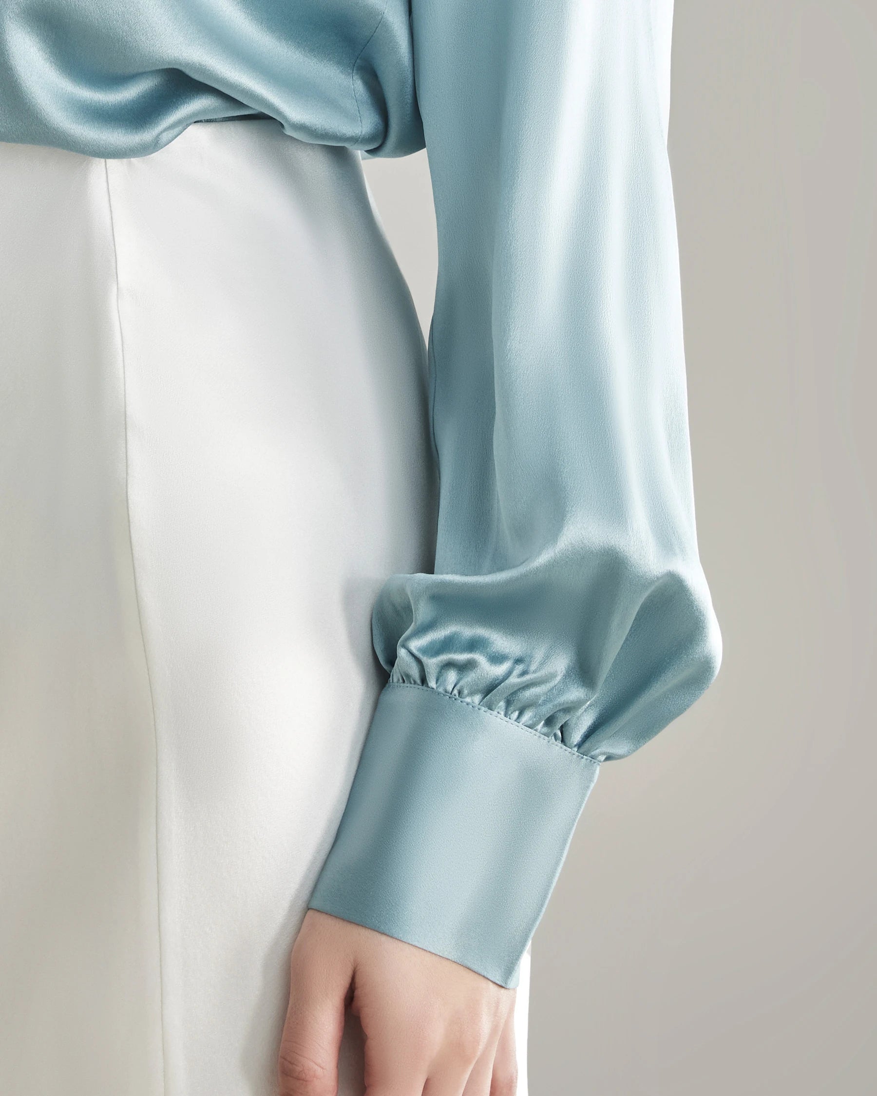 Silk Blouse V-neck Shirt Top for Women Haze Blue