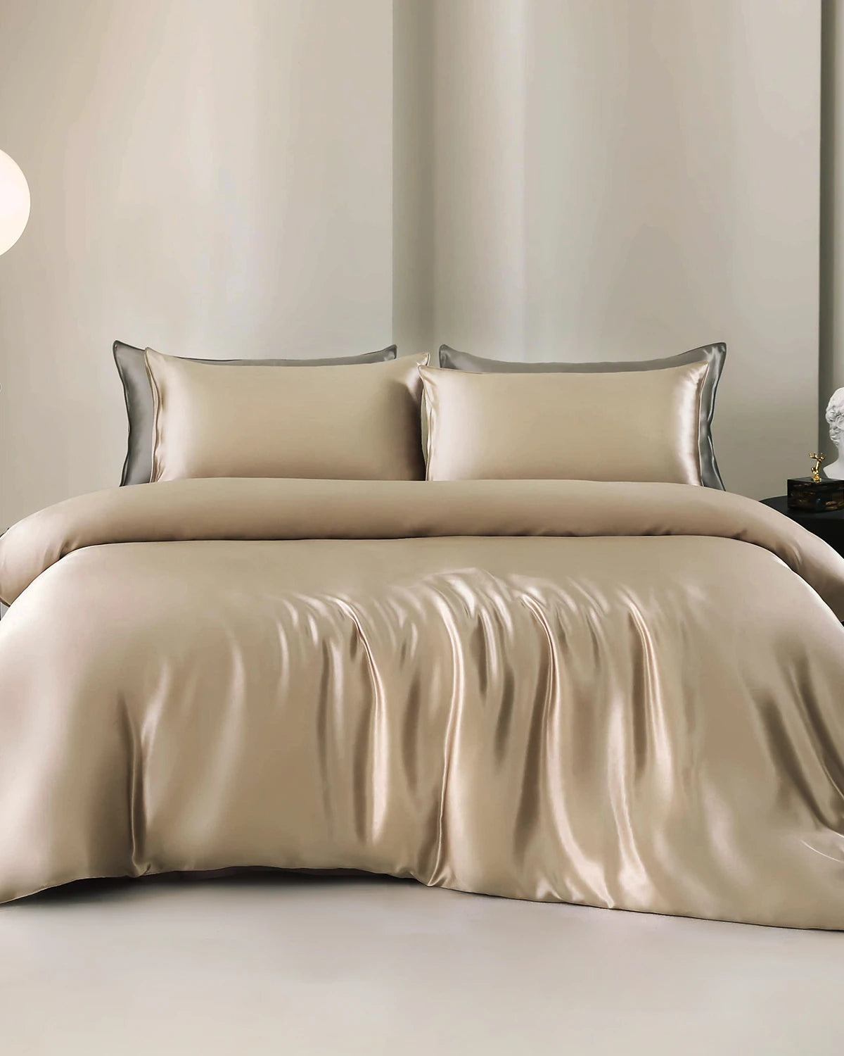 22 Momme 4PCS Silk Duvet Cover and Flat Sheet Set, Champagne