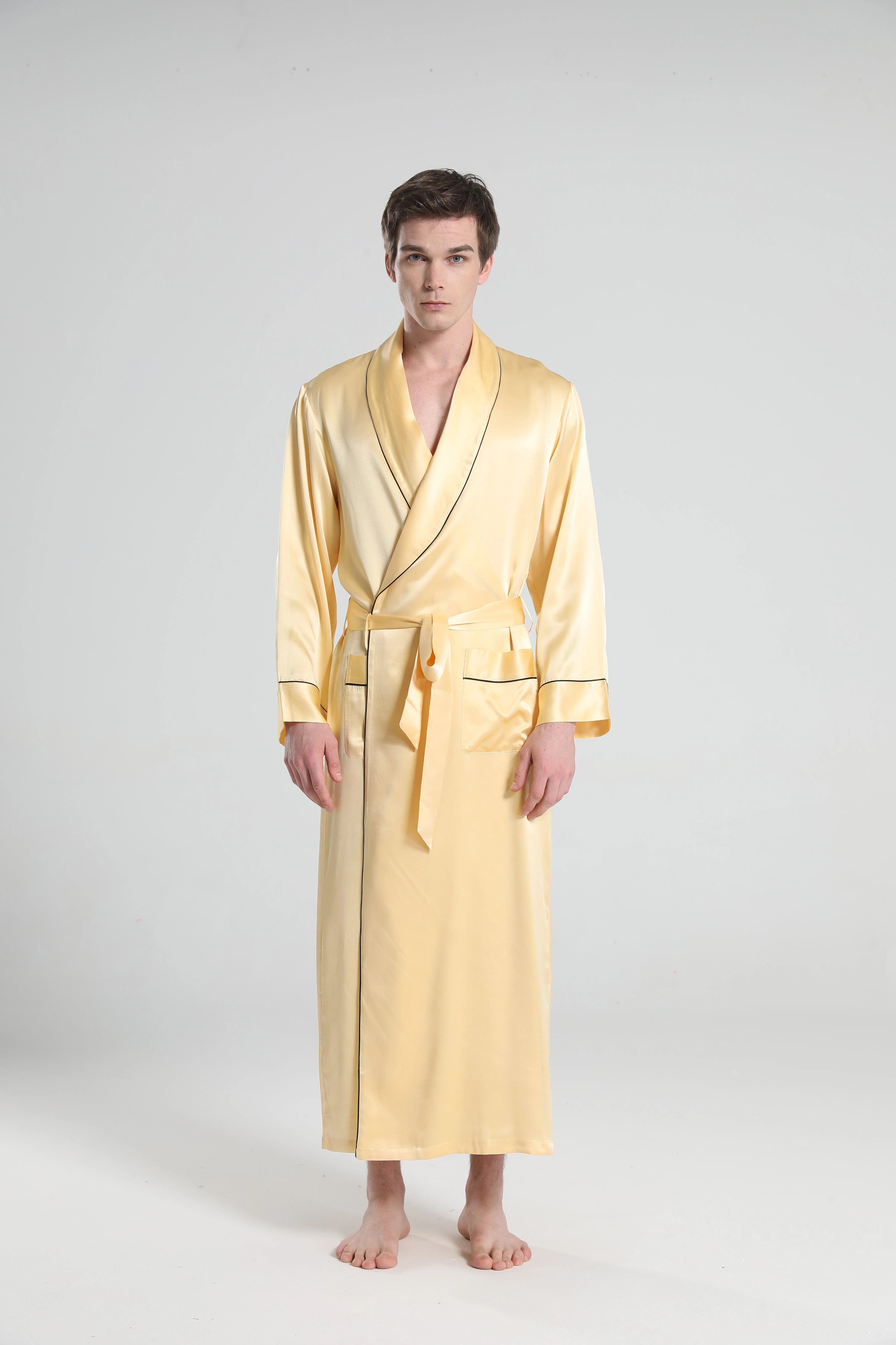 22 Momme Silk Robe Pajamas For Men, Gold