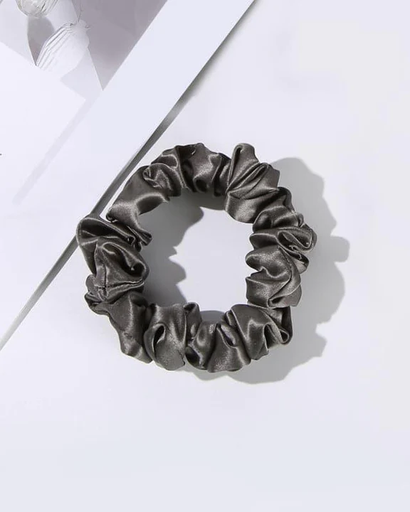 Silk Hair Loop Scrunchy, Dark Grey