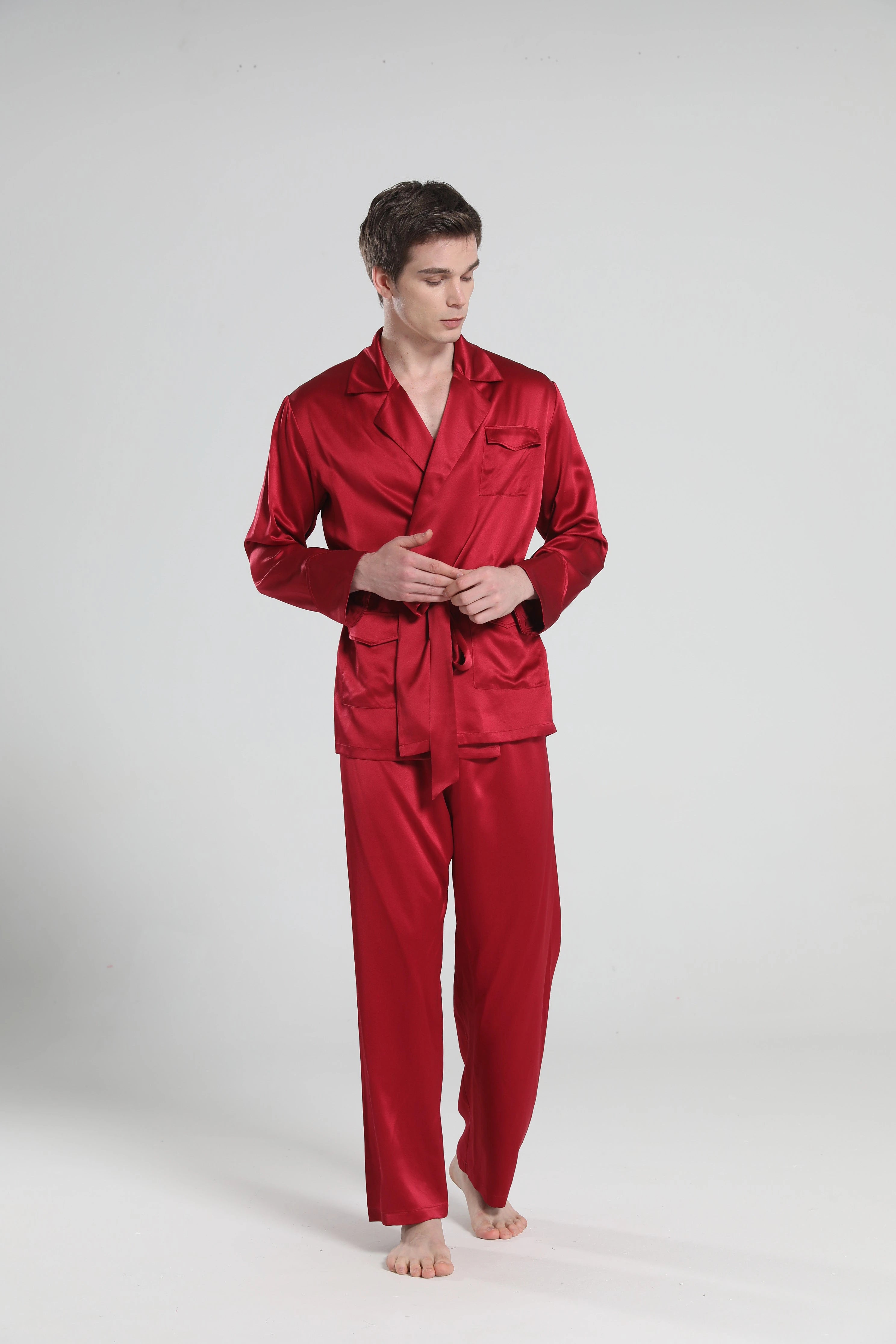 22 Momme Silk Pajamas for Men, Burgundy
