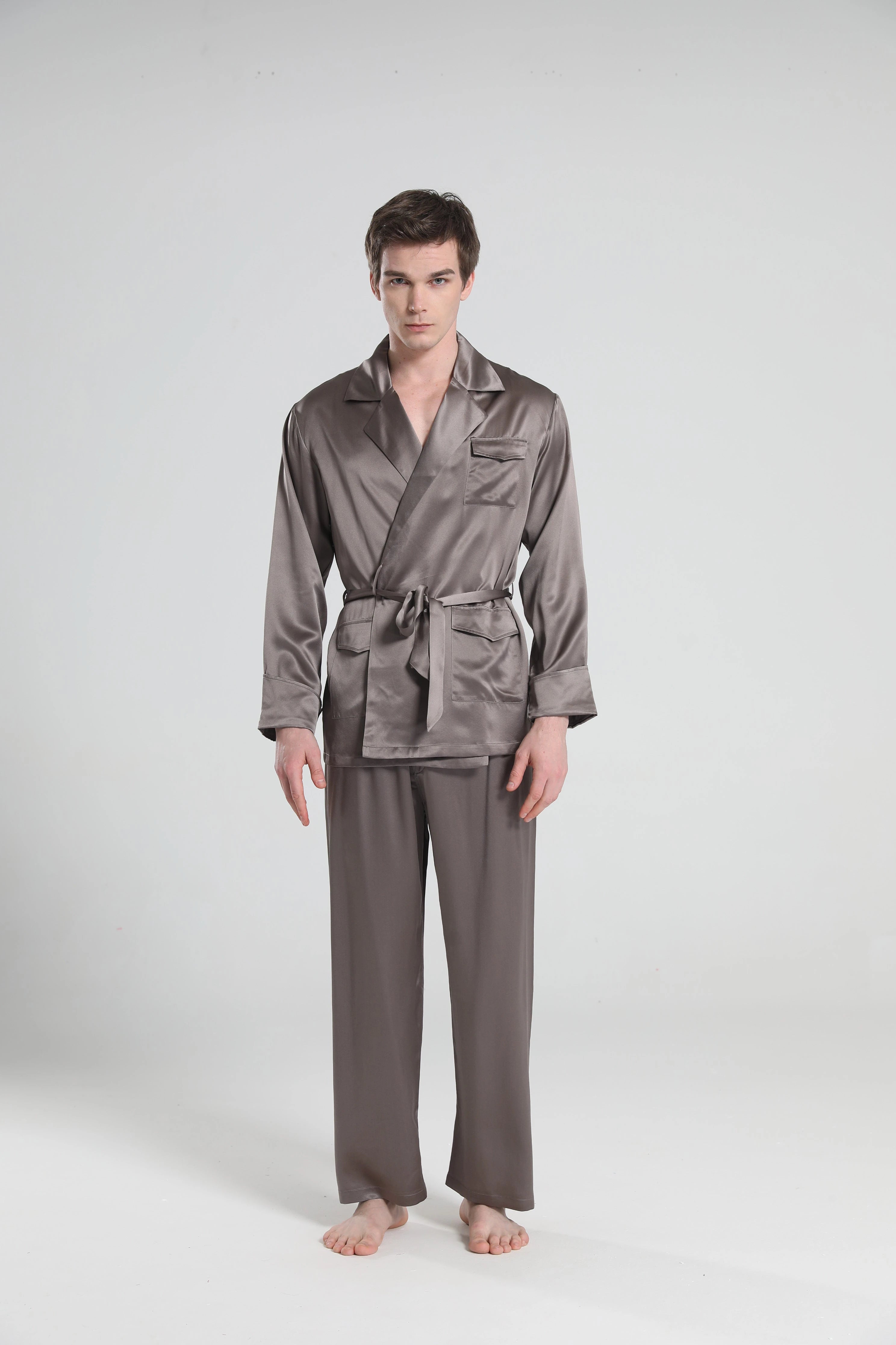 22 Momme Silk Pajamas for Men, Dark Grey