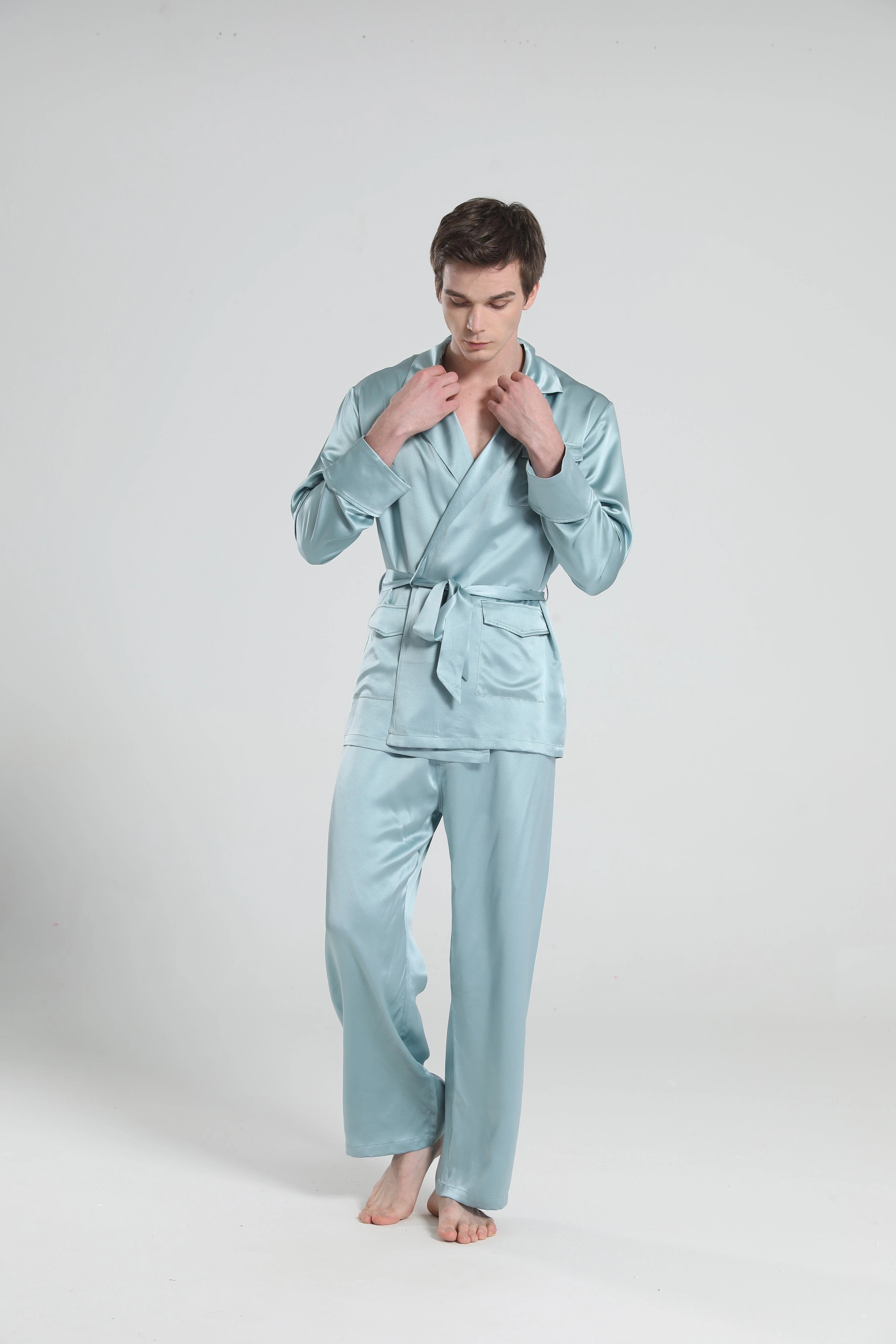 22 Momme Silk Pajamas for Men, Haze Blue