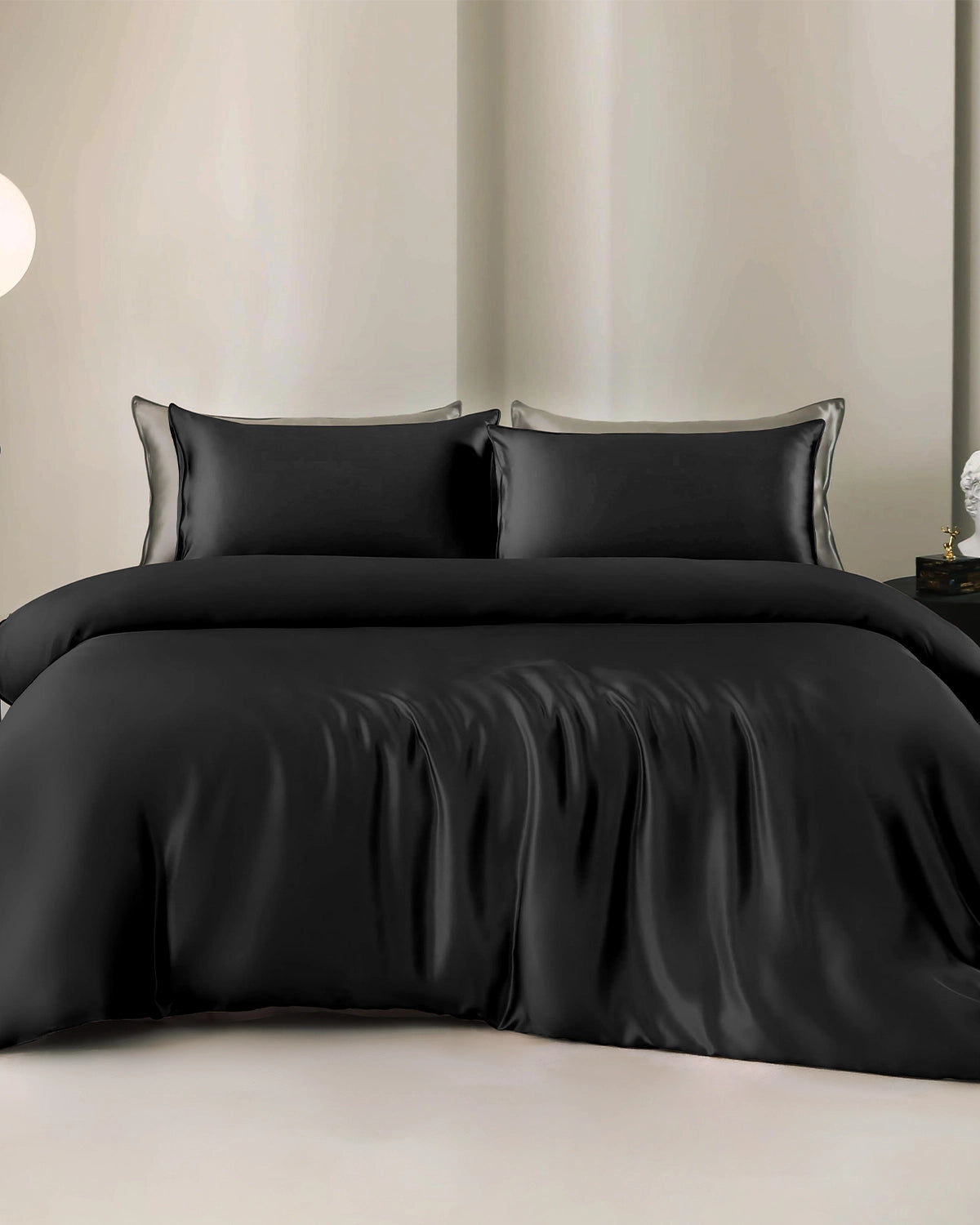 25 Momme 4PCS Silk Duvet Cover and Flat Sheet Set, Black