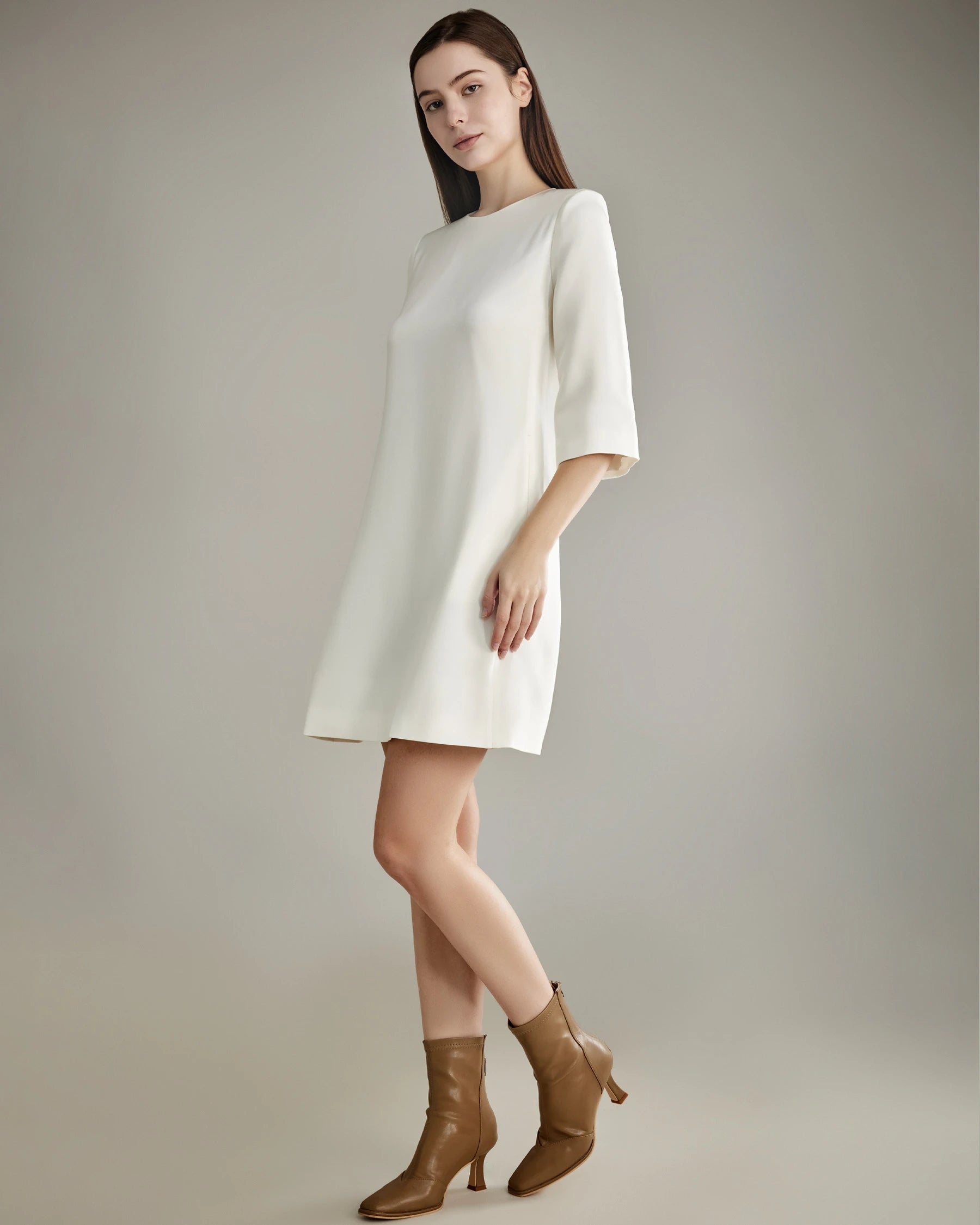 40 Momme Knee-length Silk Dress, Cream