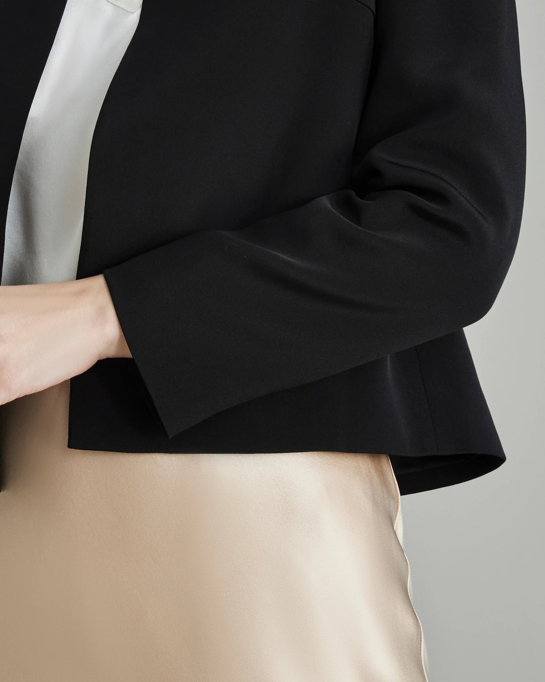 40 Momme Open Front Silk Blazer, Black