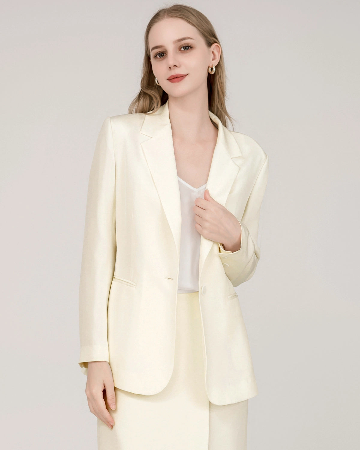 40 Momme Silk Peak Collar Blazer Cream