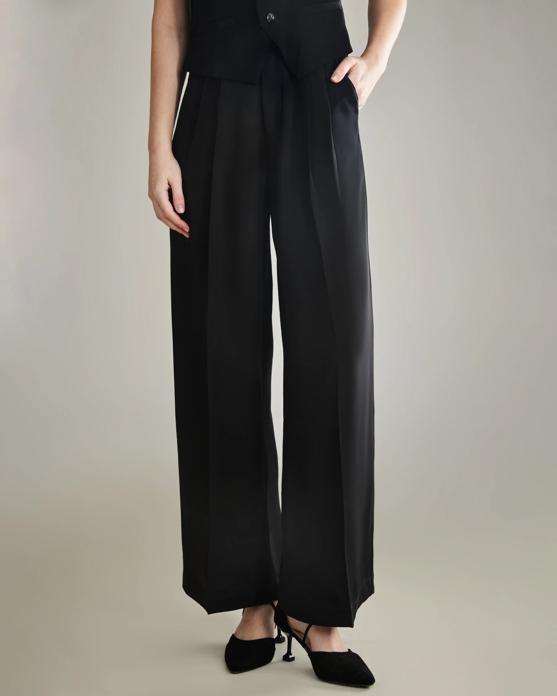 40 Momme Wide Leg Silk Pants, Black