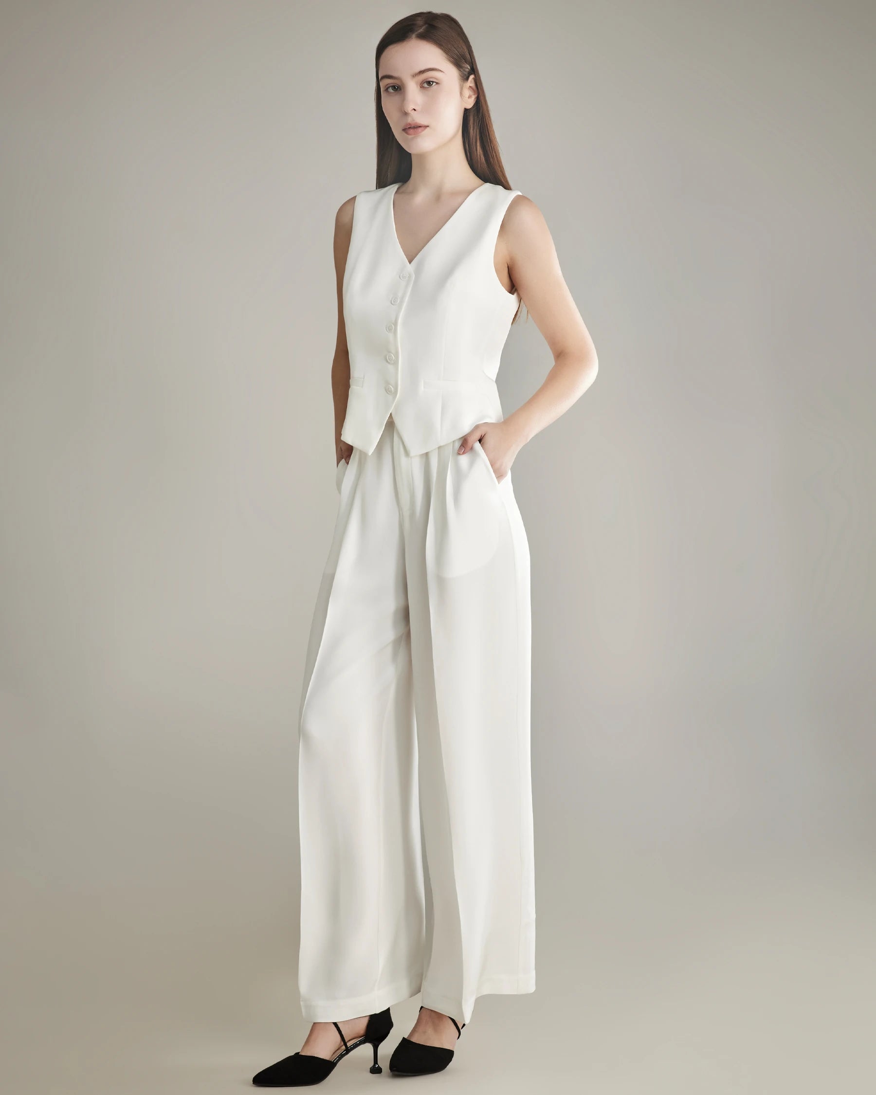 40 Momme Wide Leg Silk Pants, White