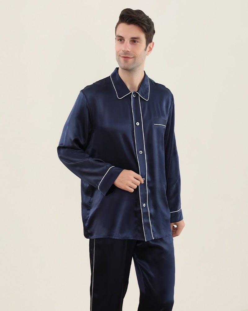 Double Piping Silk Pajamas Set For Men - DAISYSILK