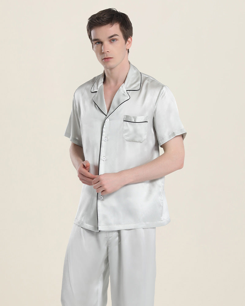Short Sleeve Silk Pajamas For Men, Grey