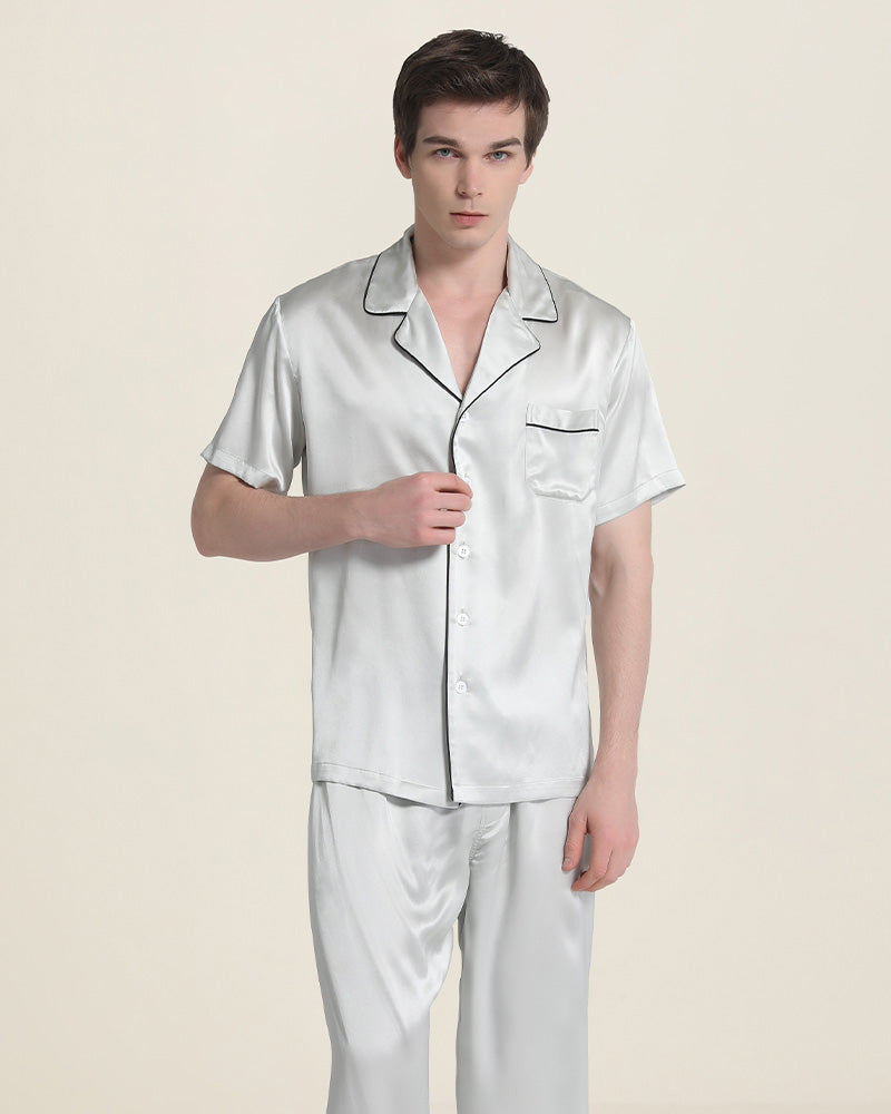 Short Sleeve Silk Pajamas For Men, Grey