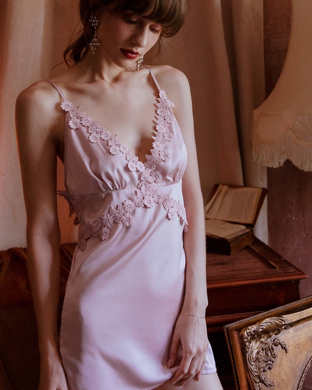 Backless Tie Silk Nightdress, Pink