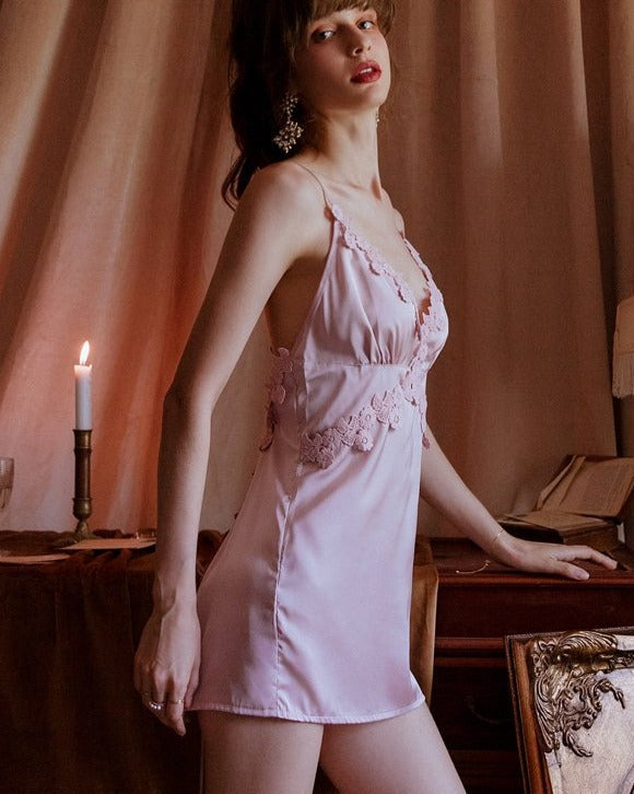 Backless Tie Silk Nightdress, Pink