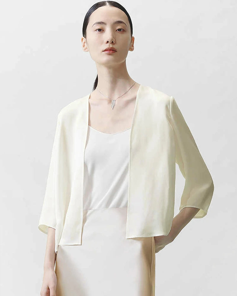 Women's Basic Silk Cardigan, Cream