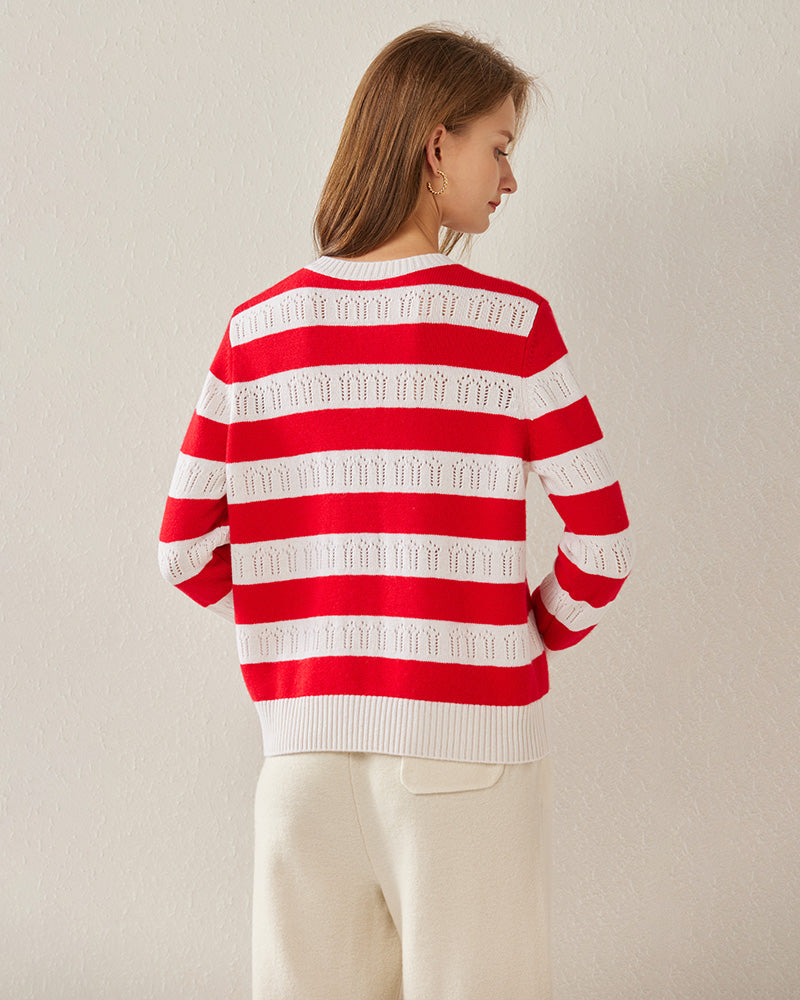 Crew Neck Stripe Cashmere Sweater - DAISYSILK