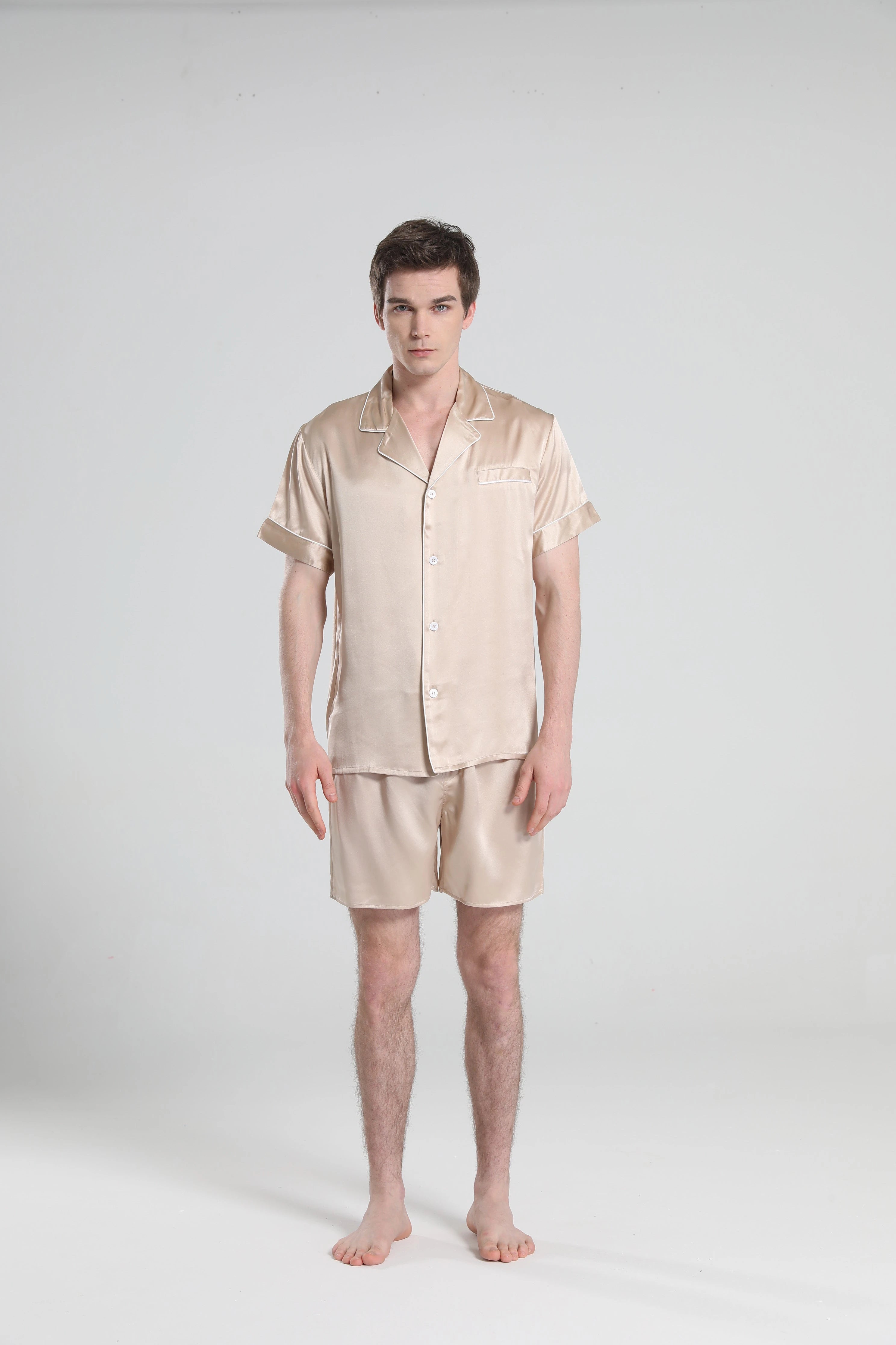 Casual Silk Short Pajamas For Men, Champagne