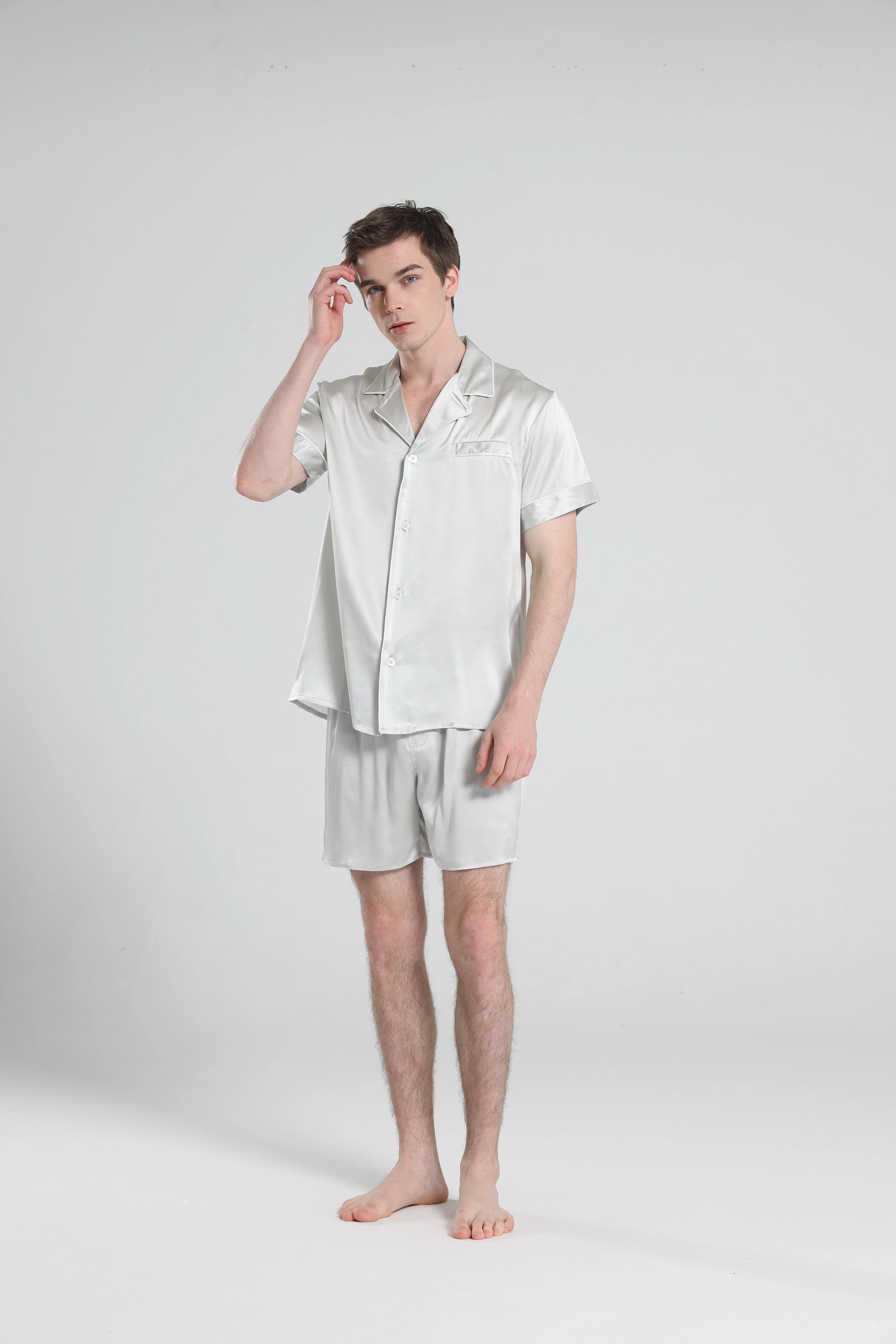 Casual Silk Short Pajamas For Men, Grey