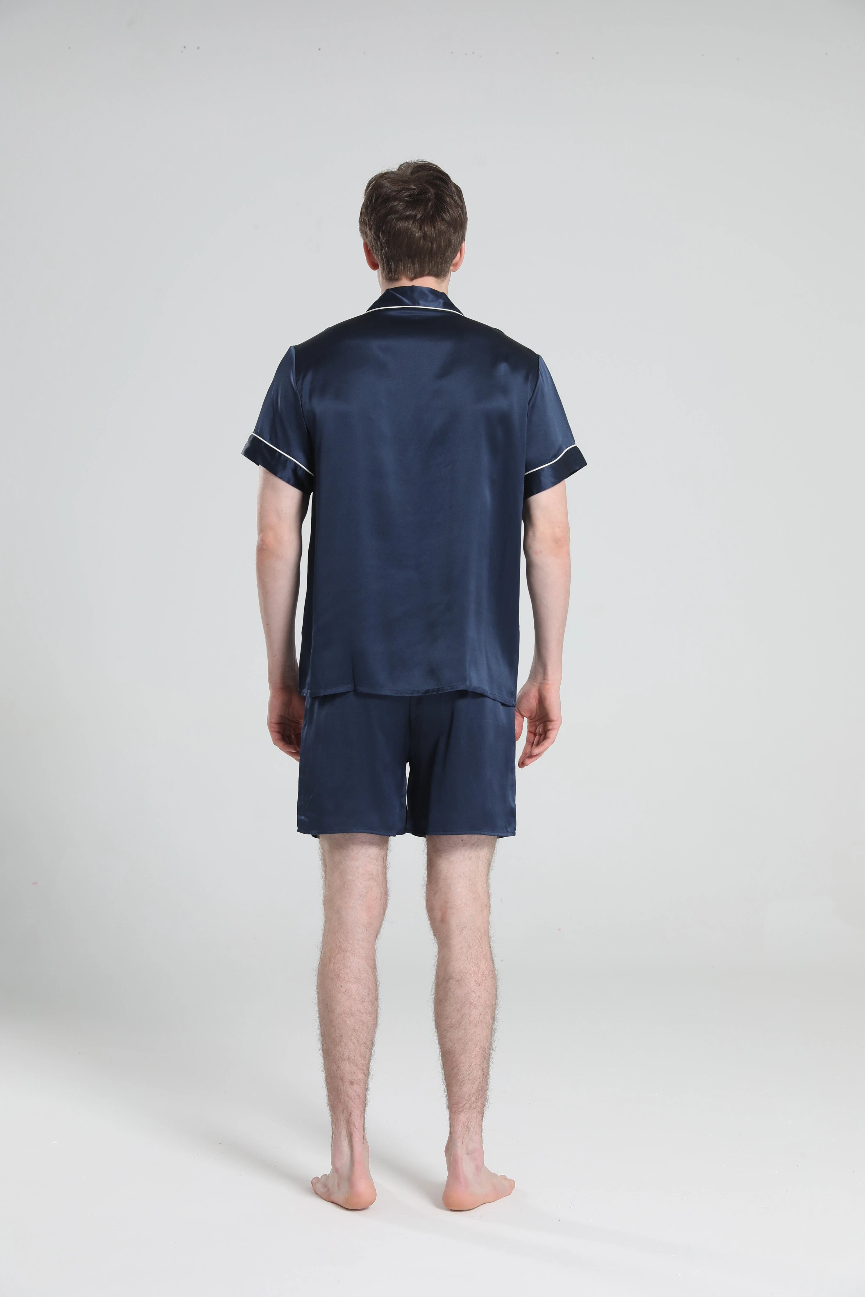 Casual Silk Short Pajamas For Men, Navy