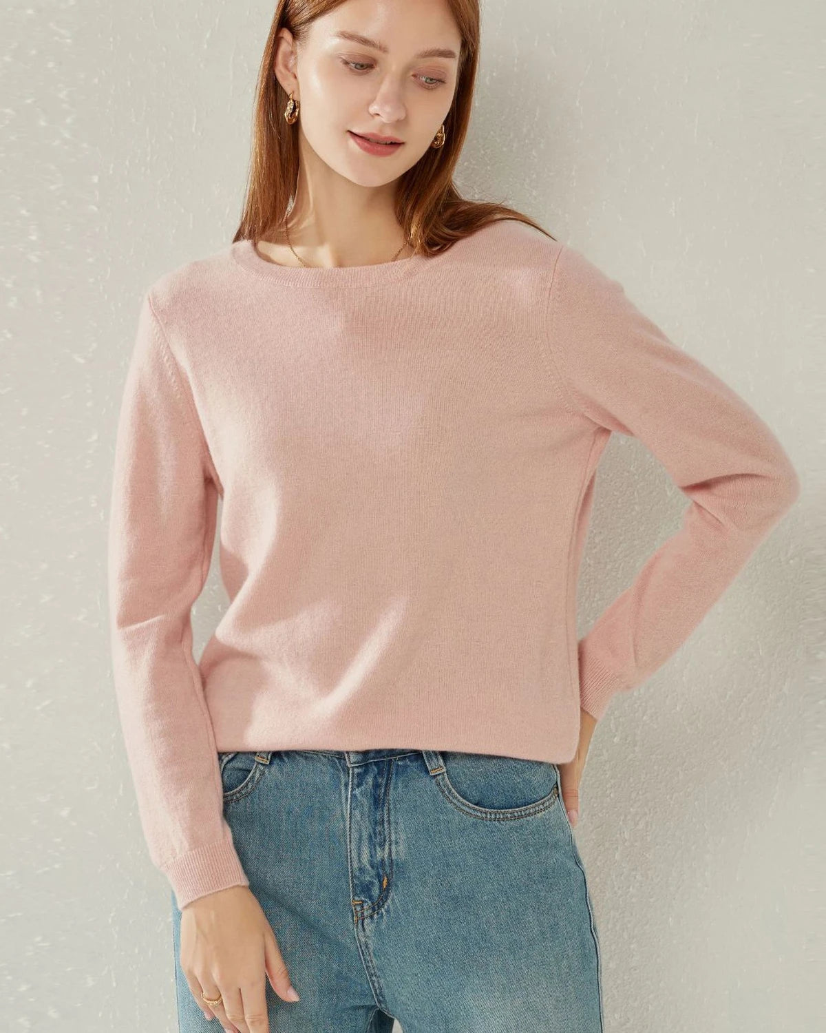 Crewneck Lightweight Cashmere Sweater, Pink