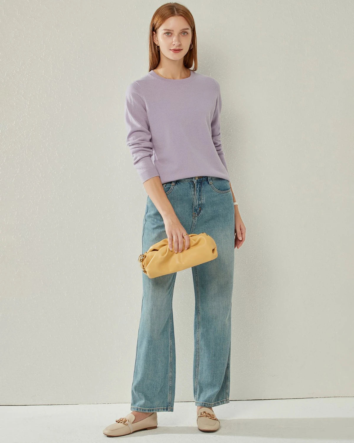 Crewneck Lightweight Cashmere Sweater, Purple