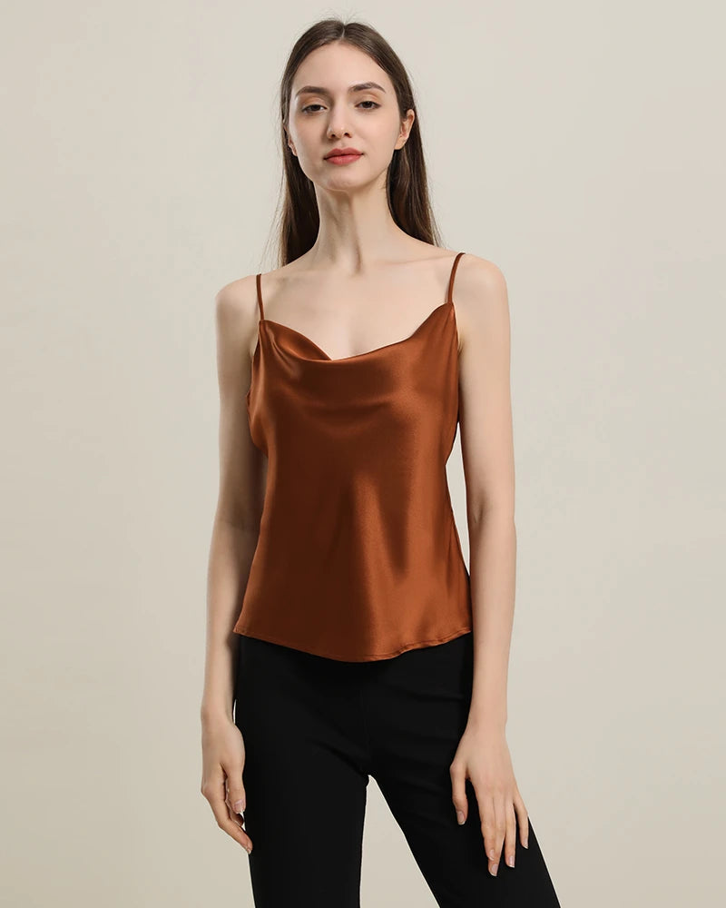 Cowl Neck Silk Camisole, Brown