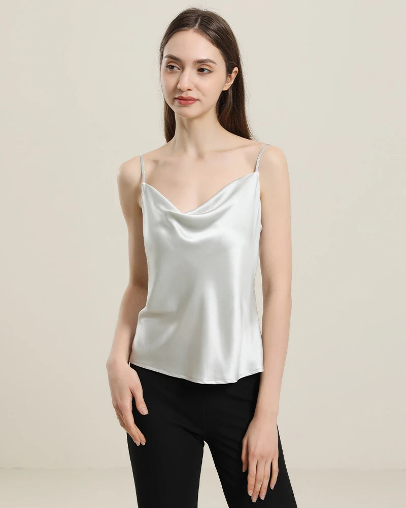 Cowl Neck Silk Camisole, Grey