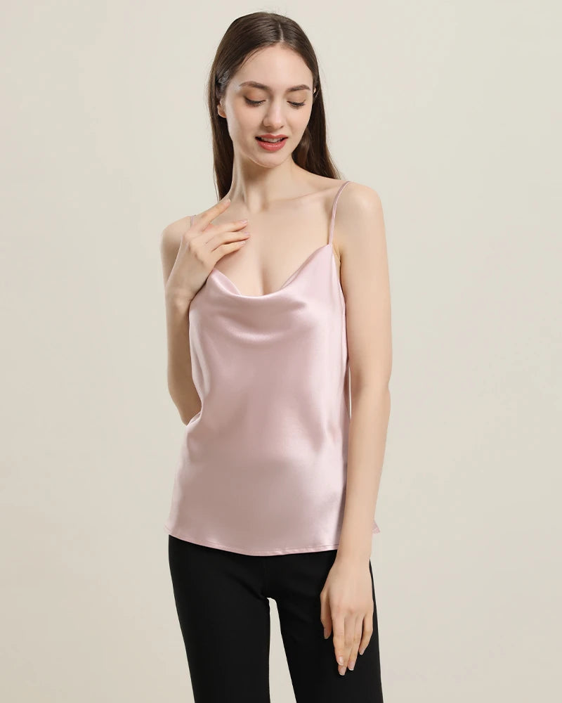 Cowl Neck Silk Camisole, Pink