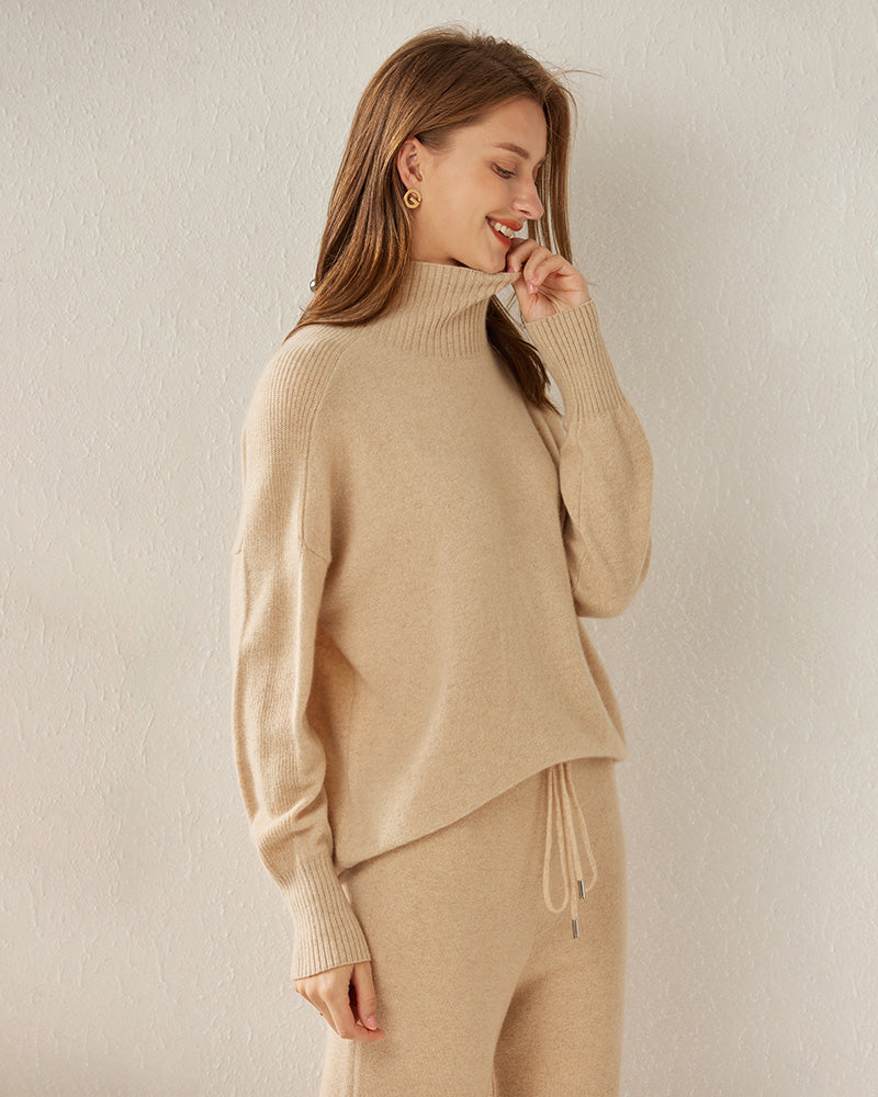 Turtleneck Oversized Cashmere Sweater - DAISYSILK