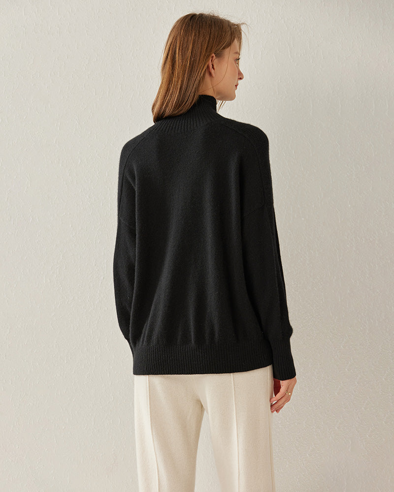 Turtleneck Oversized Cashmere Sweater - DAISYSILK