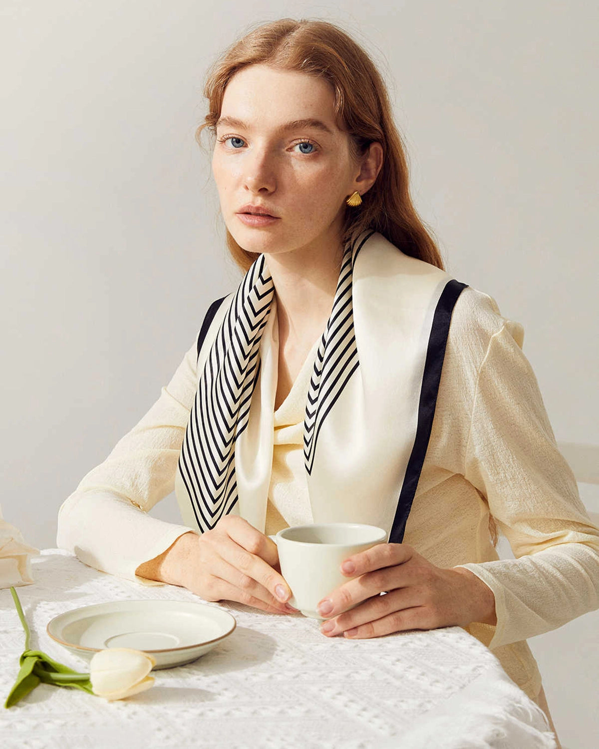 Classic Silk Striped Scarf, Black and White