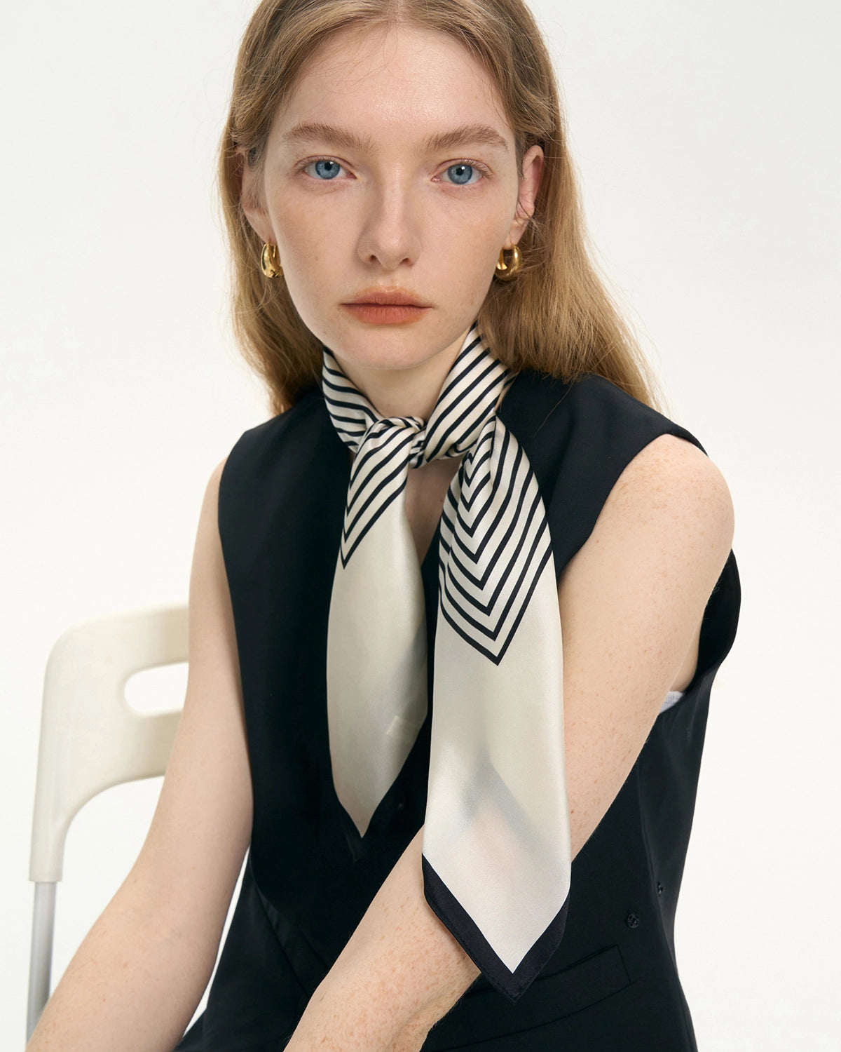 Classic Silk Striped Scarf, Black and White