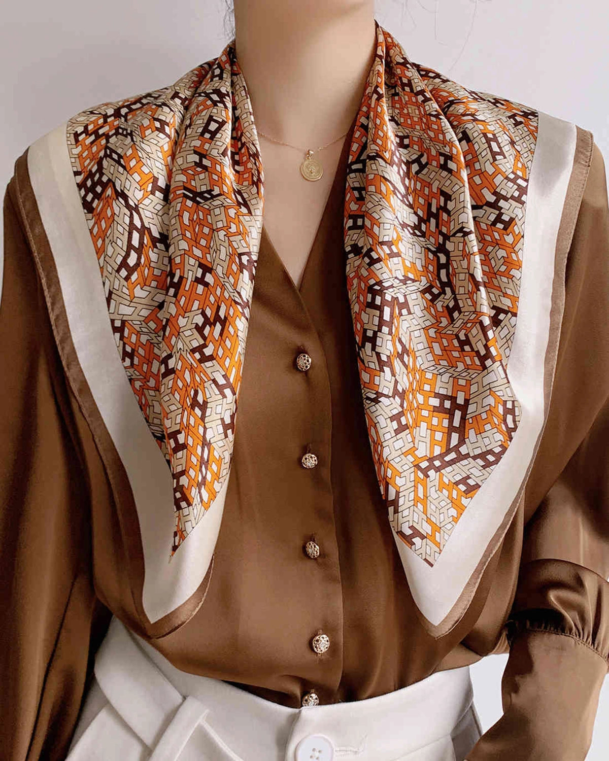 Letter H Patterned Silk Scarf, Orange